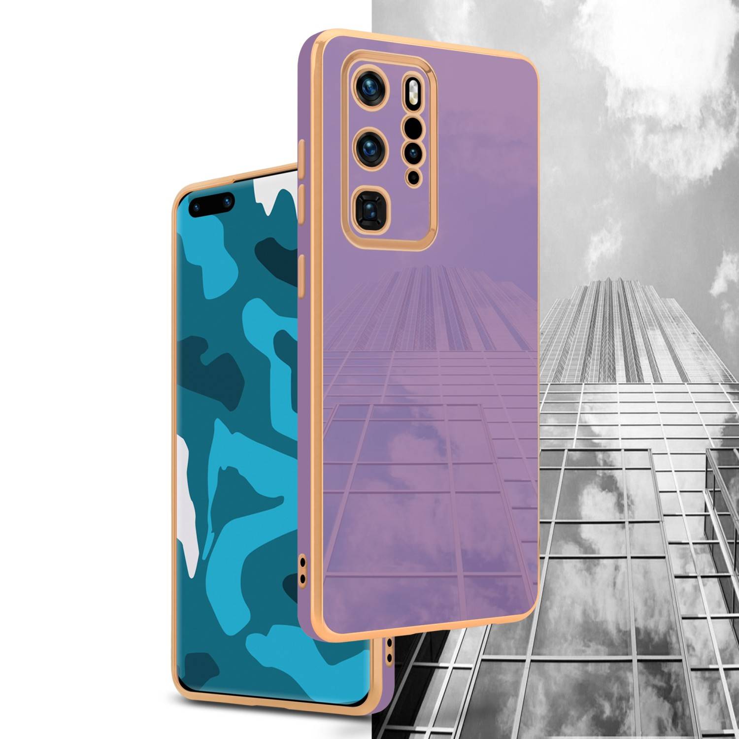 Cadorabo Schutzhülle für Huawei P40 PRO / P40 PRO+ Hülle in Lila Handyhülle TPU Silikon Kameraschutz Etui Case
