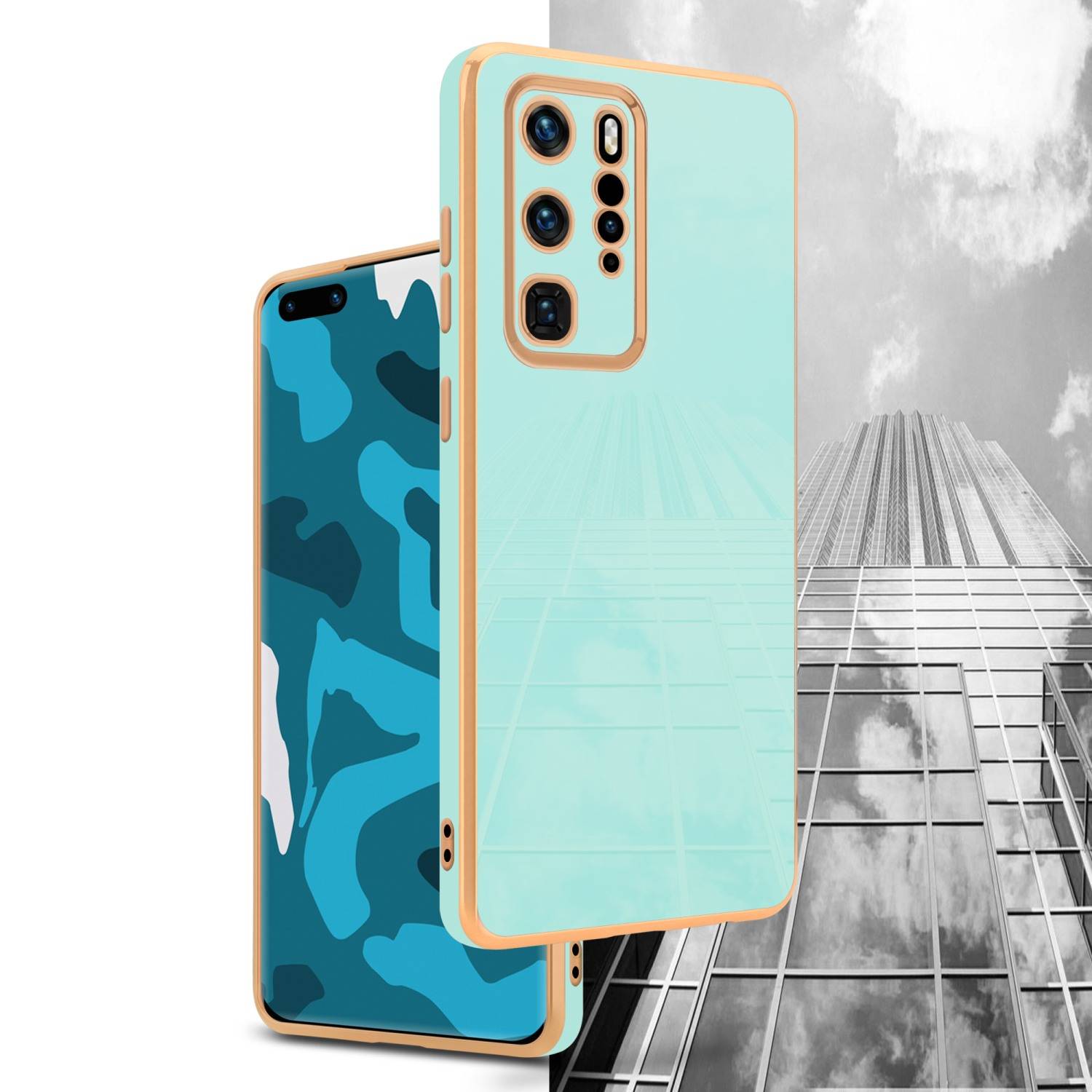 Cadorabo Schutzhülle für Huawei P40 PRO / P40 PRO+ Hülle in Grün Handyhülle TPU Silikon Kameraschutz Etui Case