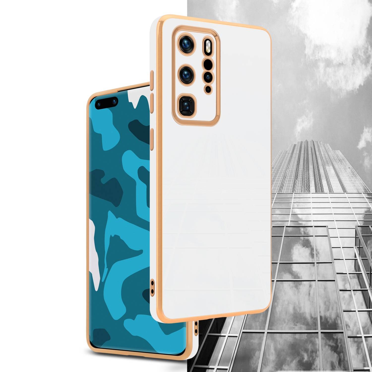 Cadorabo Schutzhülle für Huawei P40 PRO / P40 PRO+ Hülle in Weiß Handyhülle TPU Silikon Kameraschutz Etui Case