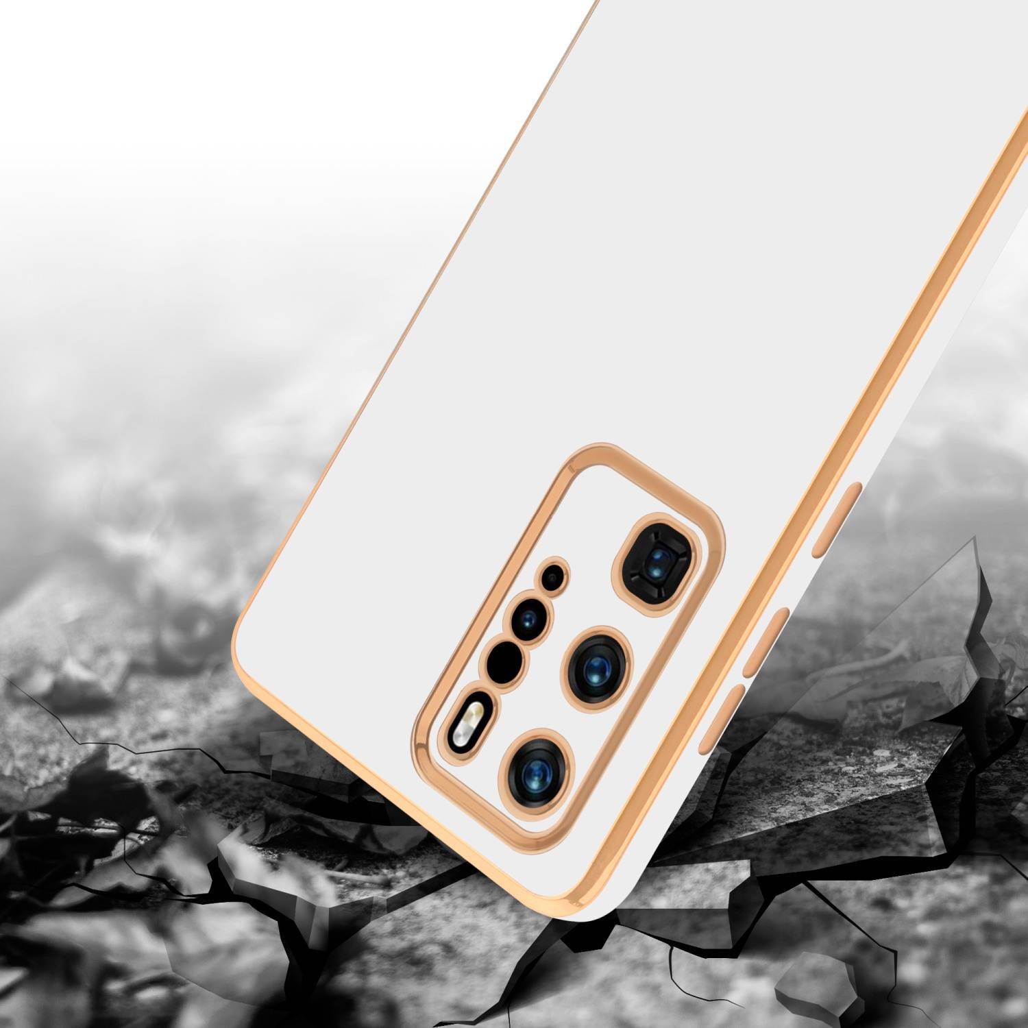 Cadorabo Schutzhülle für Huawei P40 PRO / P40 PRO+ Hülle in Weiß Handyhülle TPU Silikon Kameraschutz Etui Case