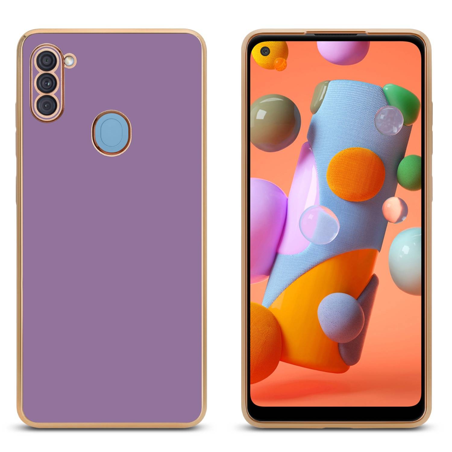 Cadorabo Schutzhülle für Samsung Galaxy A11 / M11 Hülle in Lila Handyhülle TPU Silikon Kameraschutz Etui Case
