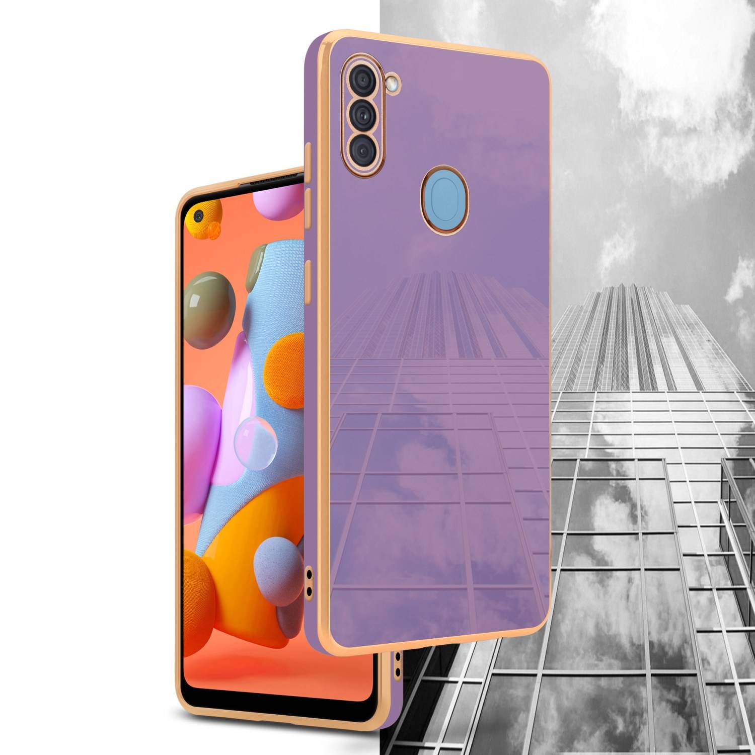 Cadorabo Schutzhülle für Samsung Galaxy A11 / M11 Hülle in Lila Handyhülle TPU Silikon Kameraschutz Etui Case