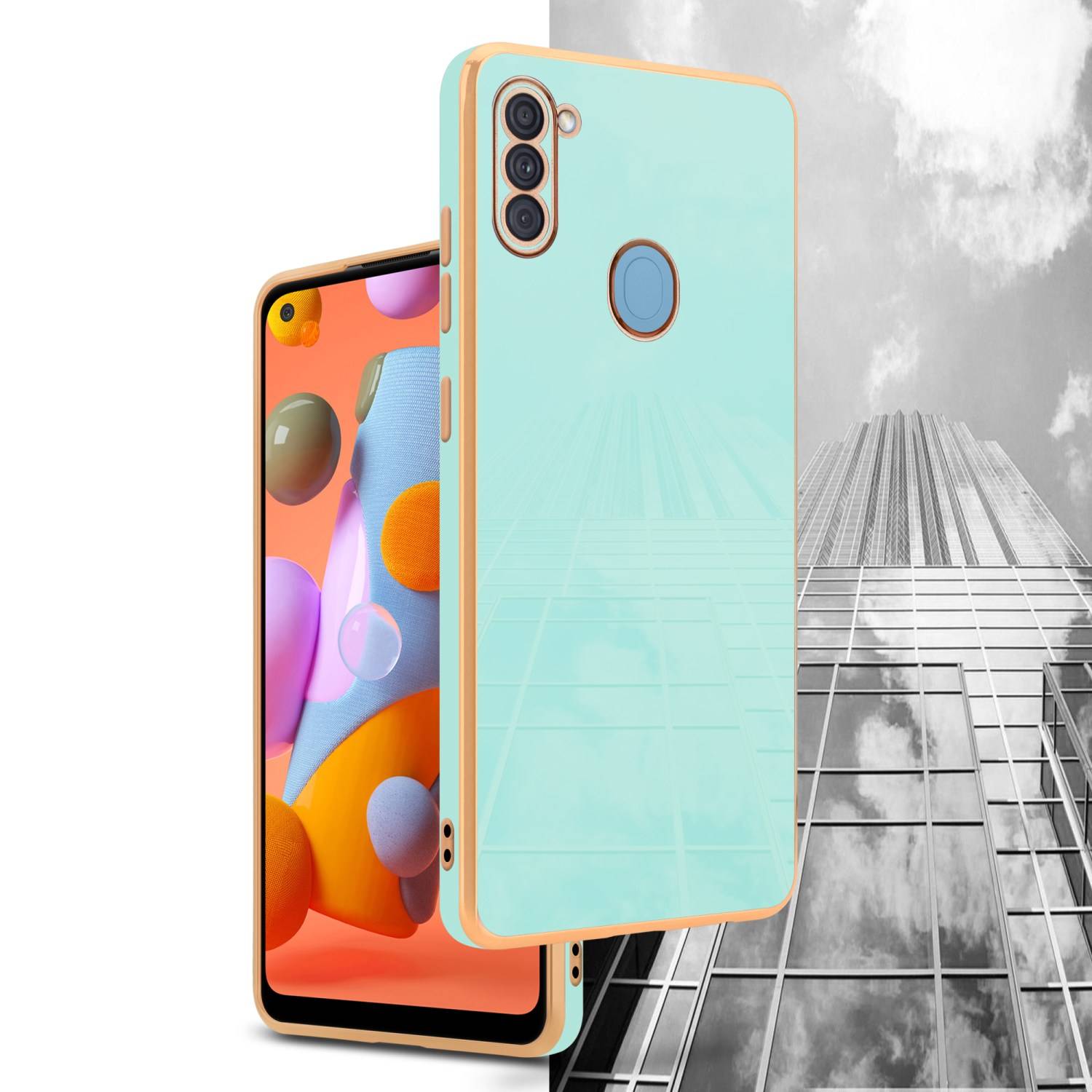Cadorabo Schutzhülle für Samsung Galaxy A11 / M11 Hülle in Grün Handyhülle TPU Silikon Kameraschutz Etui Case