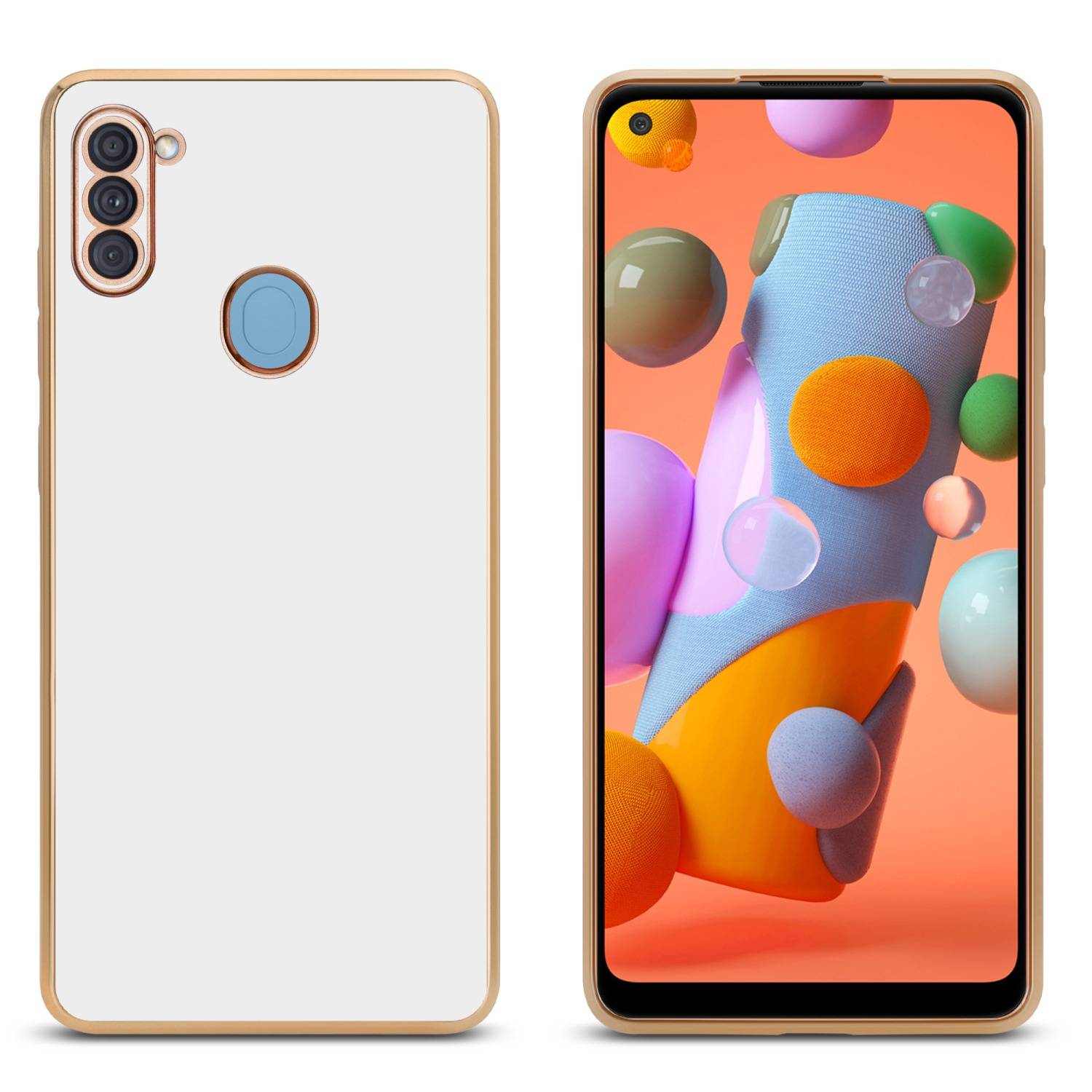 Cadorabo Schutzhülle für Samsung Galaxy A11 / M11 Hülle in Weiß Handyhülle TPU Silikon Kameraschutz Etui Case