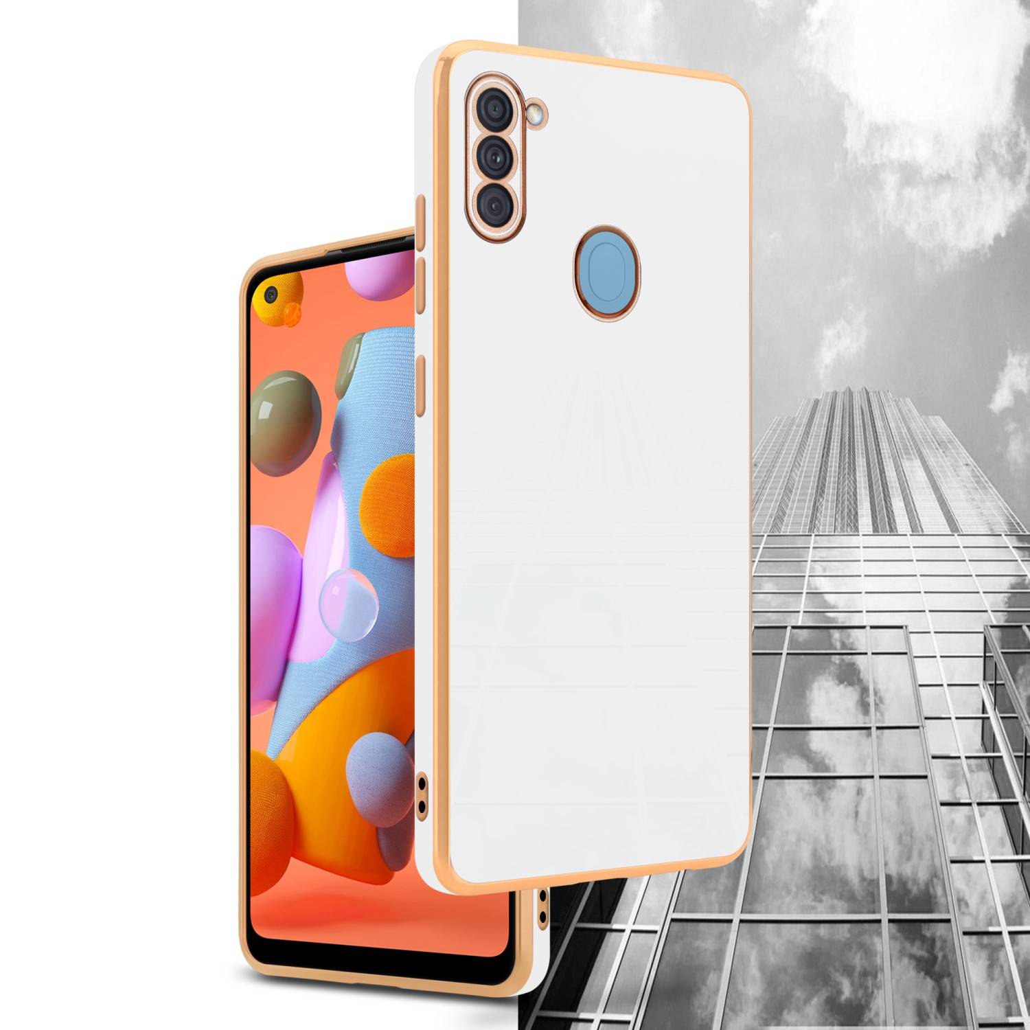 Cadorabo Schutzhülle für Samsung Galaxy A11 / M11 Hülle in Weiß Handyhülle TPU Silikon Kameraschutz Etui Case