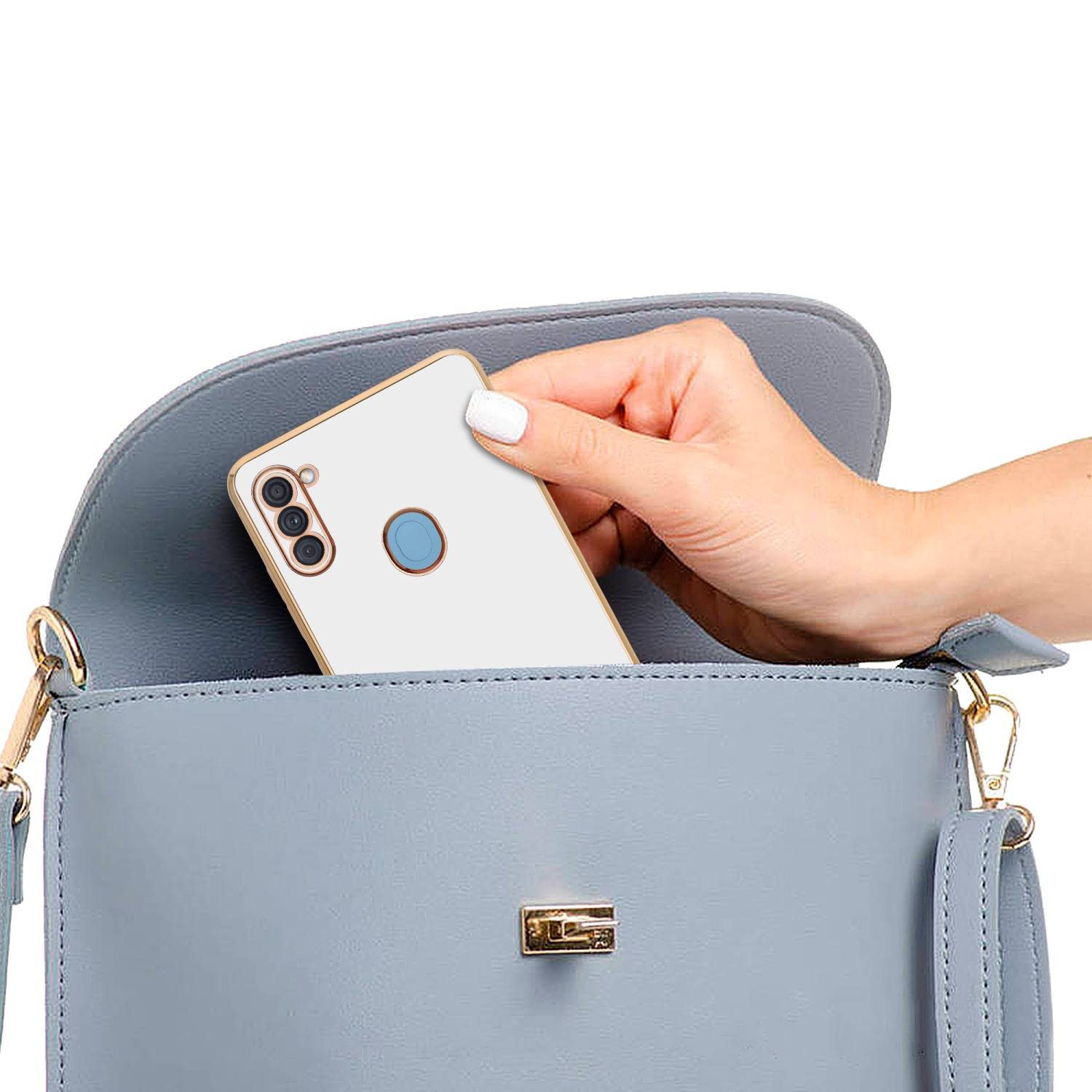 Cadorabo Schutzhülle für Samsung Galaxy A11 / M11 Hülle in Weiß Handyhülle TPU Silikon Kameraschutz Etui Case