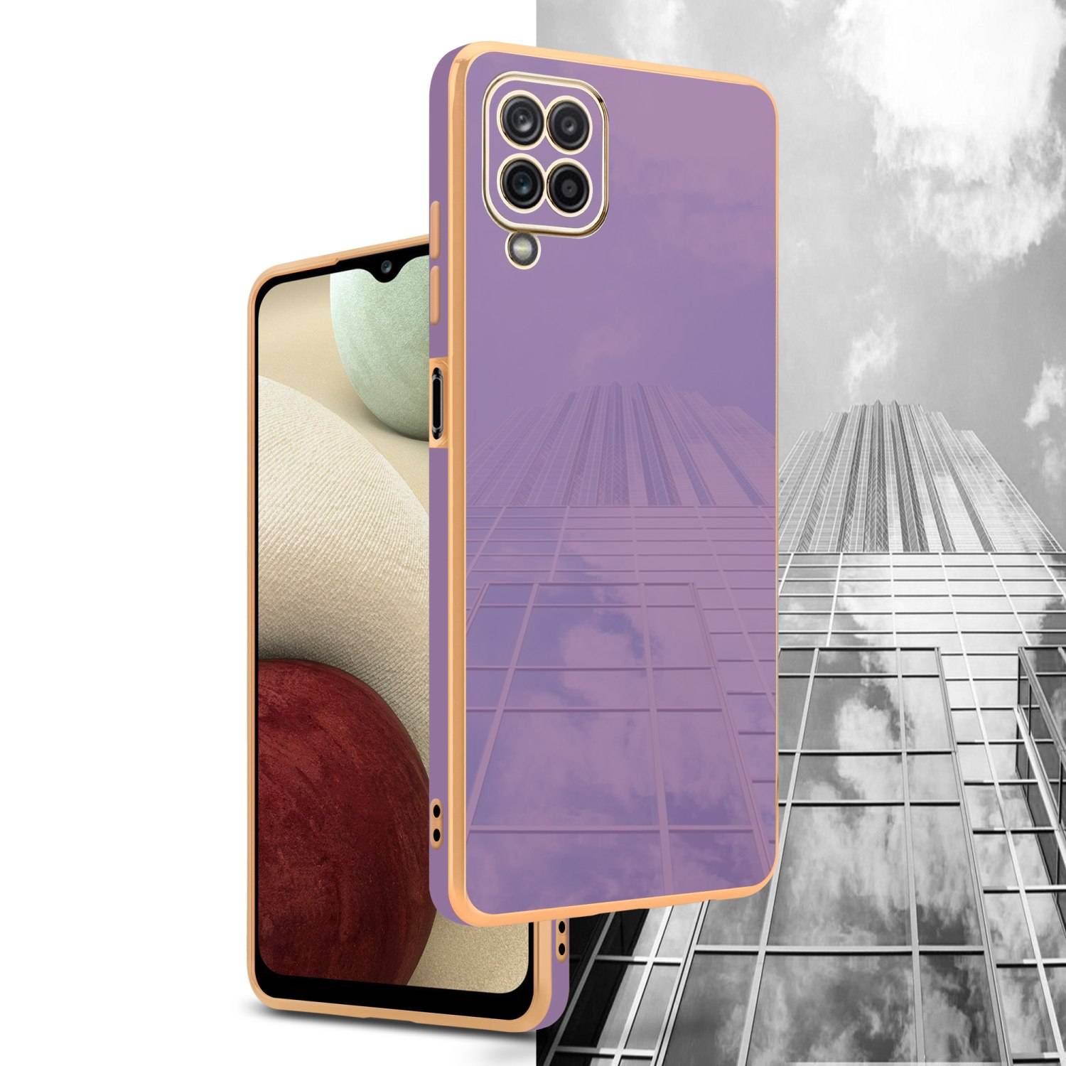 Cadorabo Schutzhülle für Samsung Galaxy A12 / M12 Hülle in Lila Handyhülle TPU Silikon Kameraschutz Etui Case