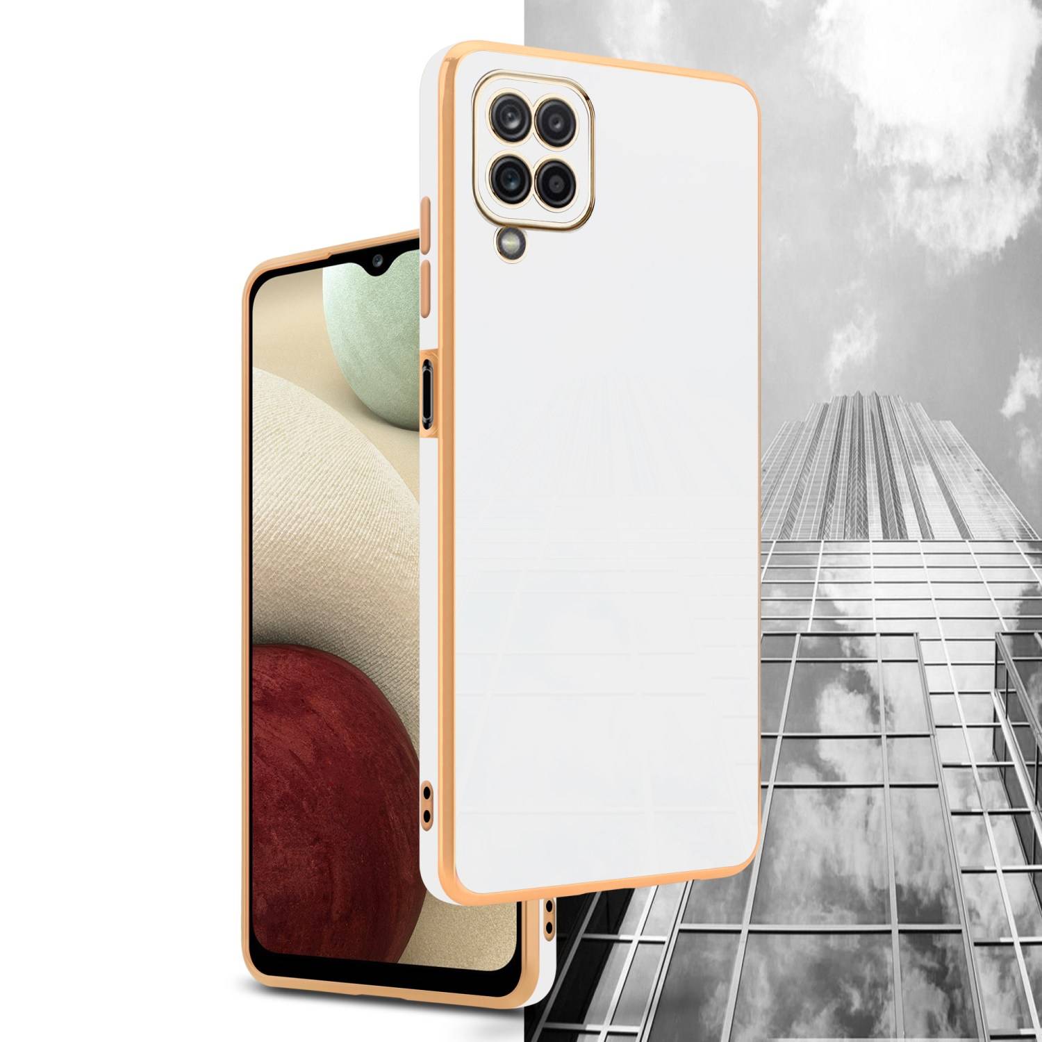 Cadorabo Schutzhülle für Samsung Galaxy A12 / M12 Hülle in Weiß Handyhülle TPU Silikon Kameraschutz Etui Case