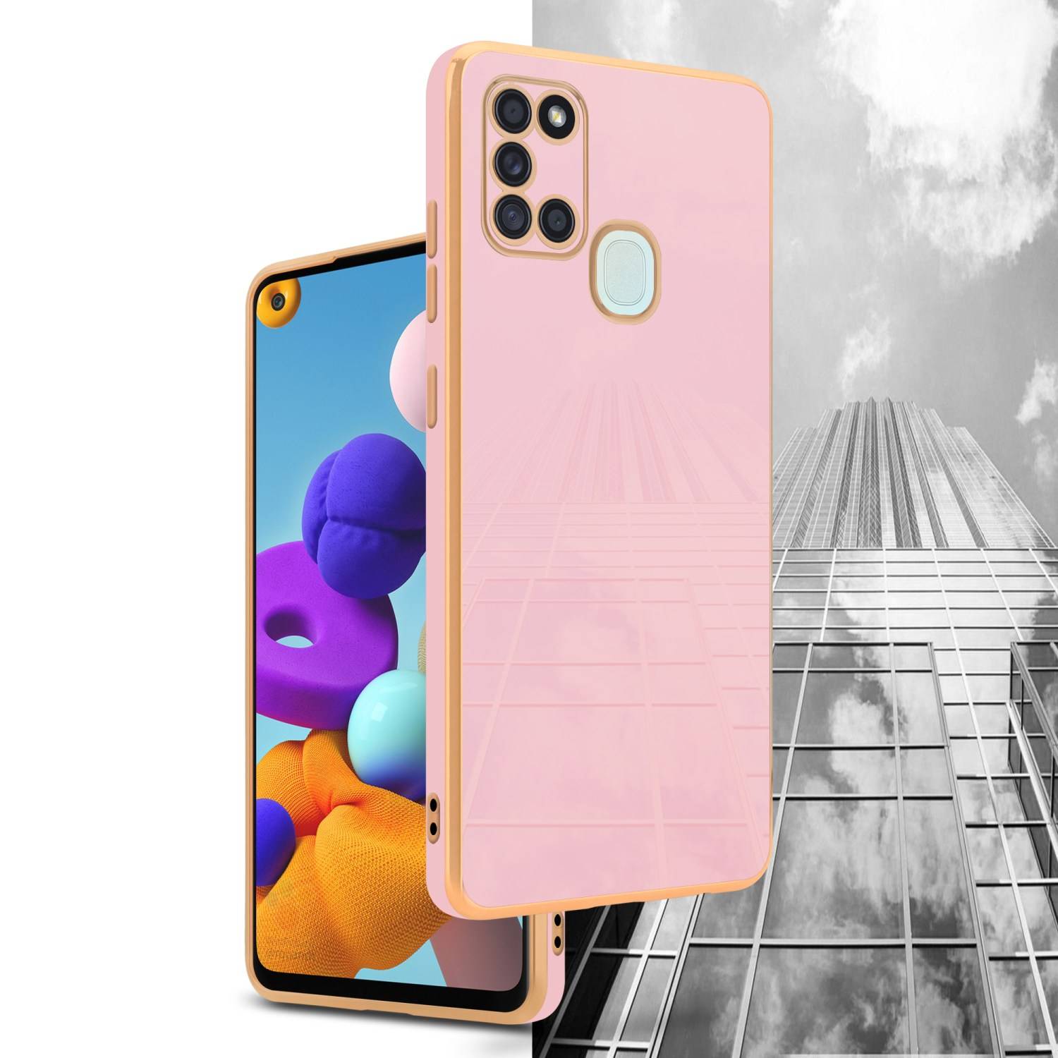 Cadorabo Schutzhülle für Samsung Galaxy A21s Hülle in Rosa Handyhülle TPU Silikon Kameraschutz Etui Case