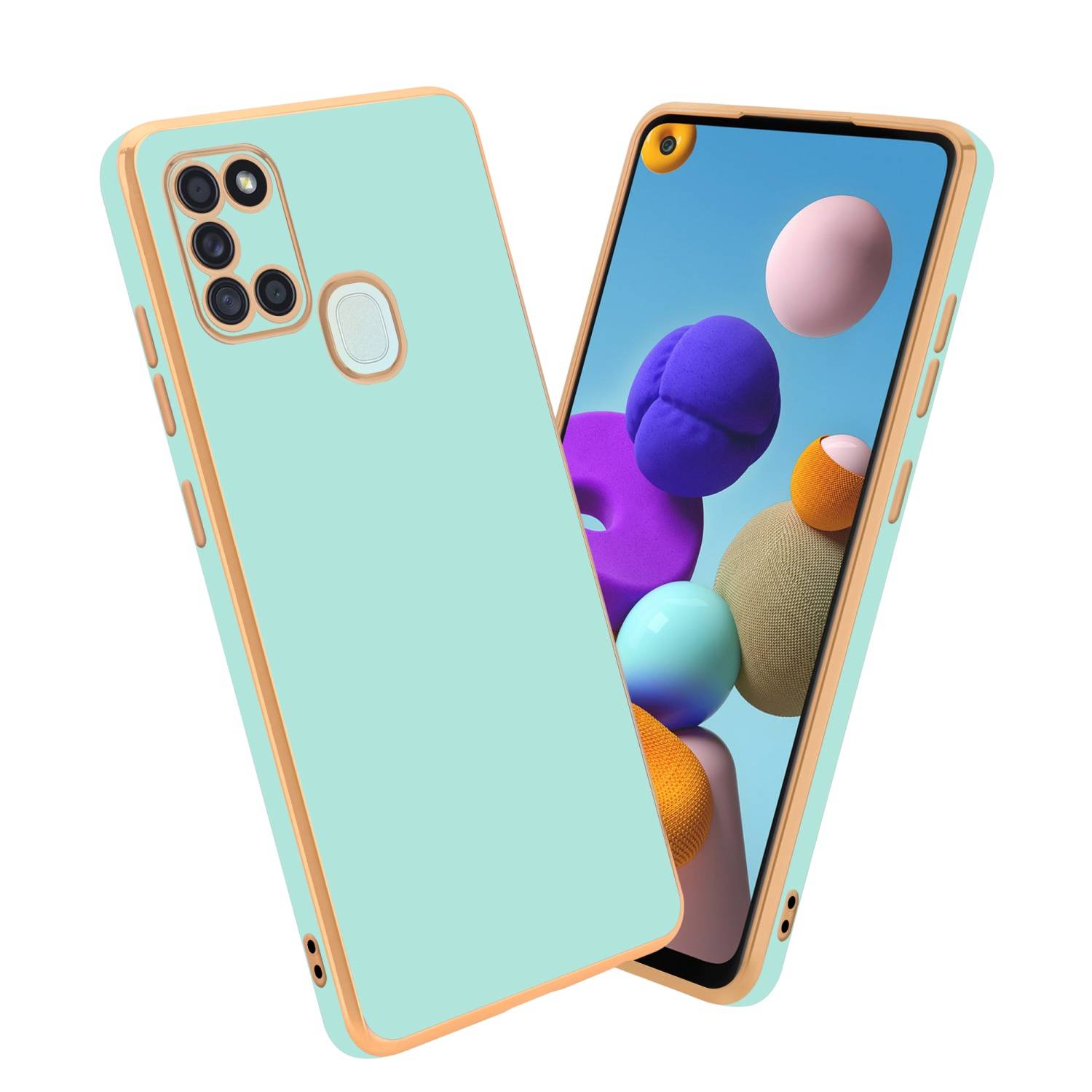 Cadorabo Schutzhülle für Samsung Galaxy A21s Hülle in Grün Handyhülle TPU Silikon Kameraschutz Etui Case