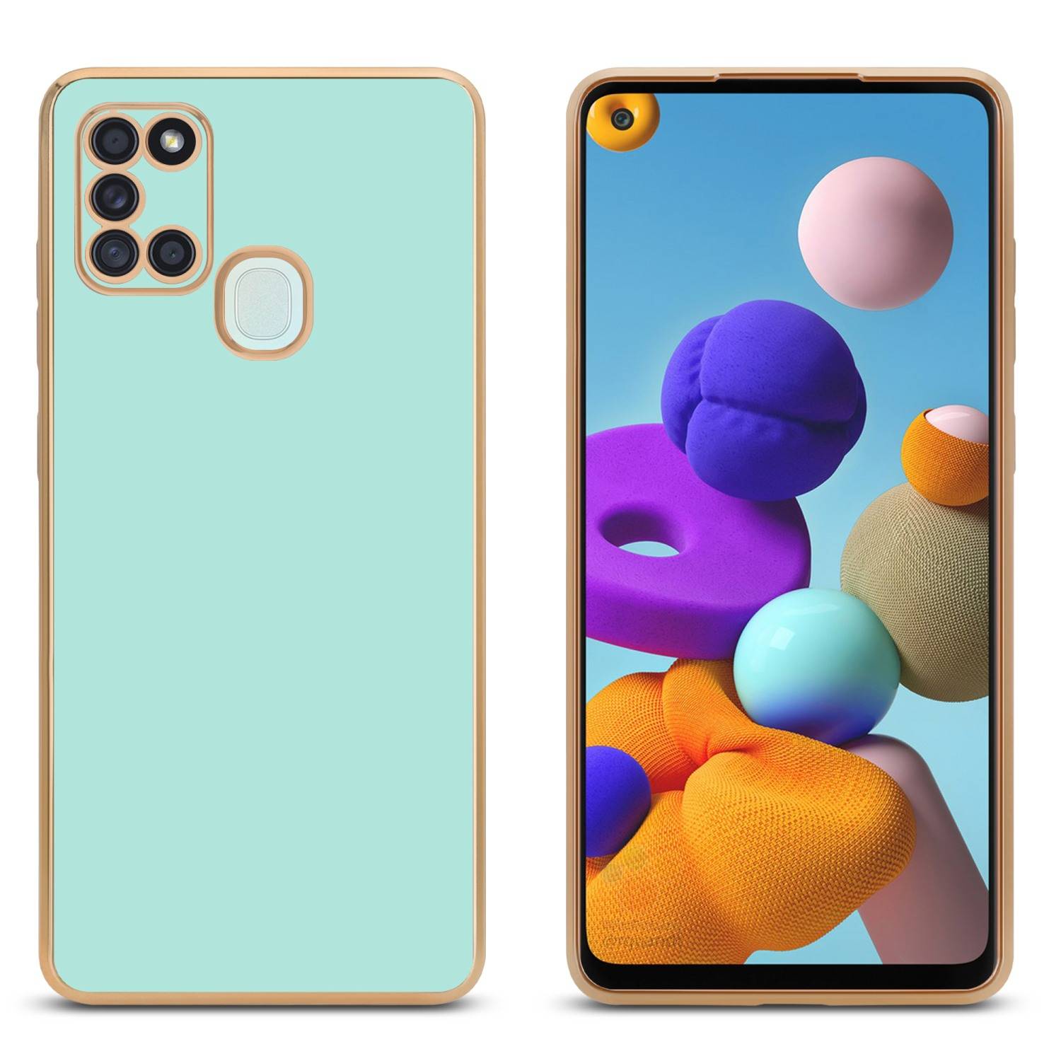 Cadorabo Schutzhülle für Samsung Galaxy A21s Hülle in Grün Handyhülle TPU Silikon Kameraschutz Etui Case