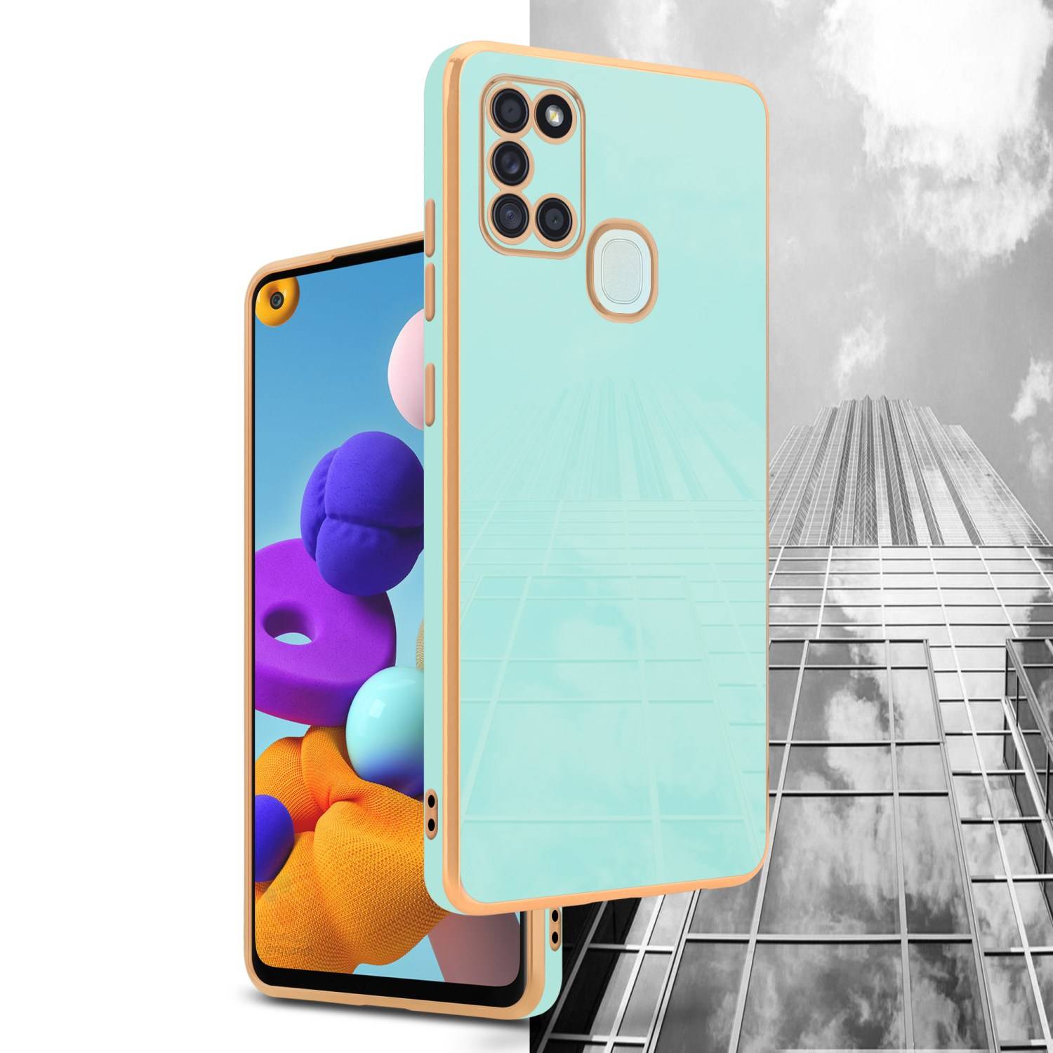 Cadorabo Schutzhülle für Samsung Galaxy A21s Hülle in Grün Handyhülle TPU Silikon Kameraschutz Etui Case