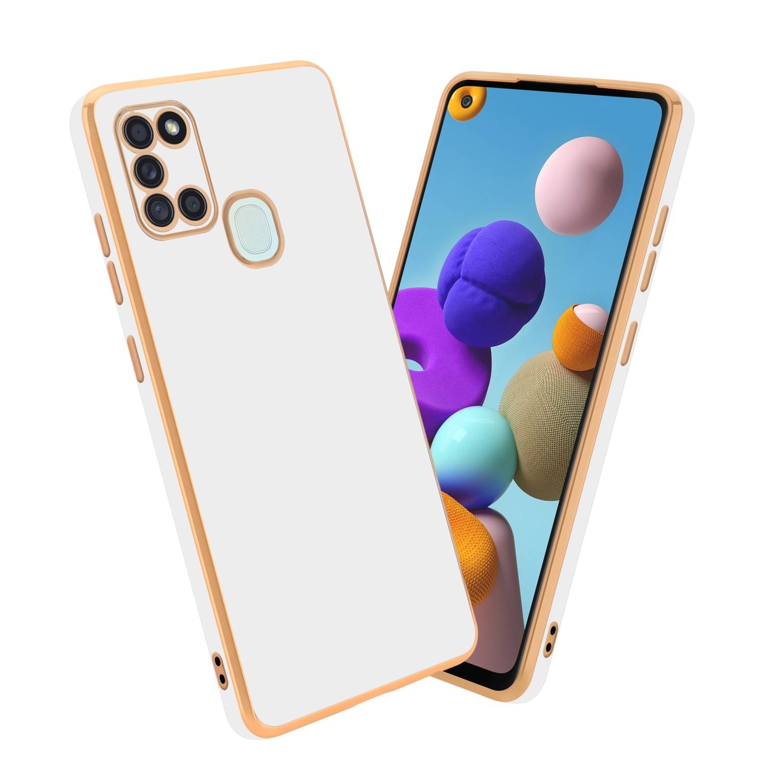 Cadorabo Schutzhülle für Samsung Galaxy A21s Hülle in Weiß Handyhülle TPU Silikon Kameraschutz Etui Case