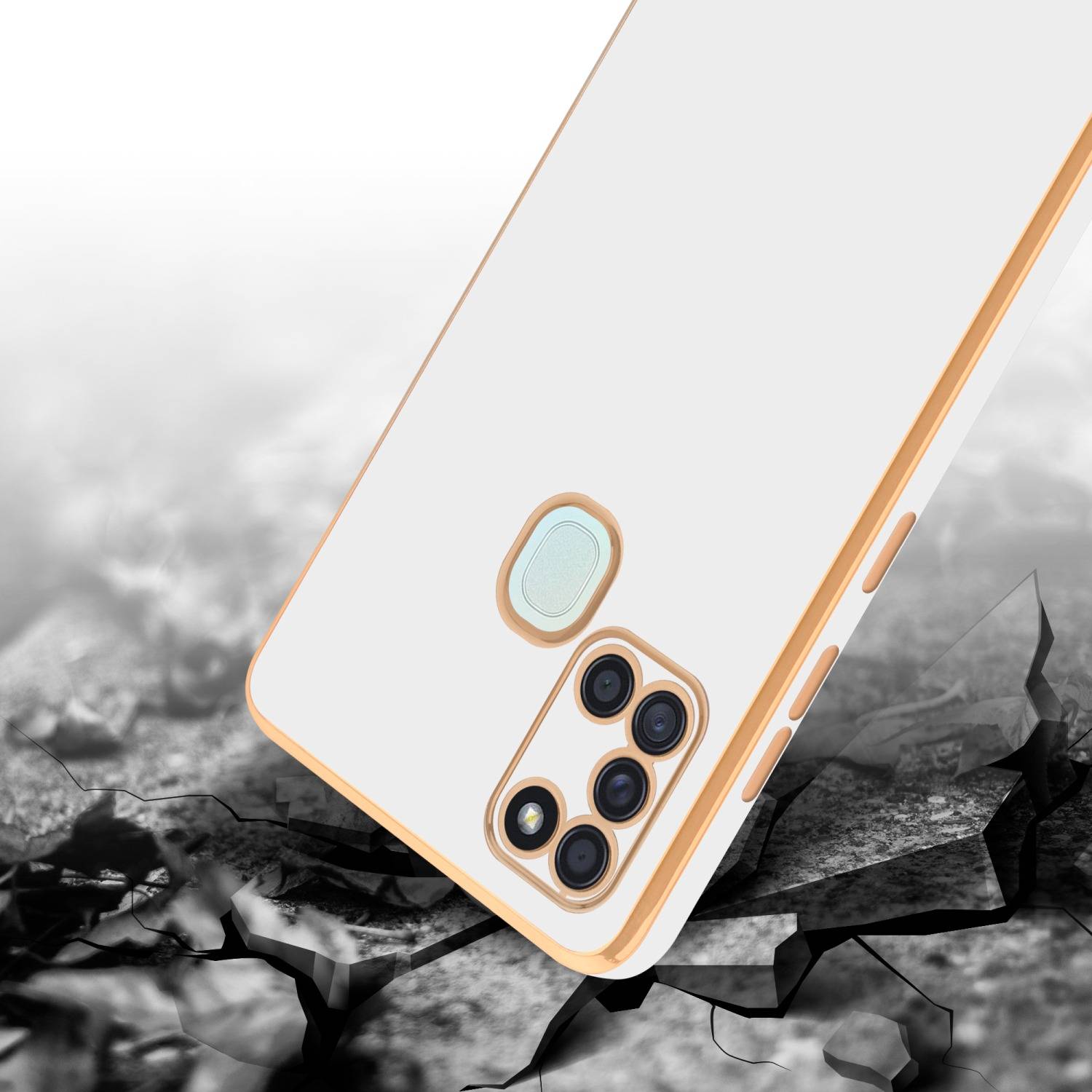 Cadorabo Schutzhülle für Samsung Galaxy A21s Hülle in Weiß Handyhülle TPU Silikon Kameraschutz Etui Case