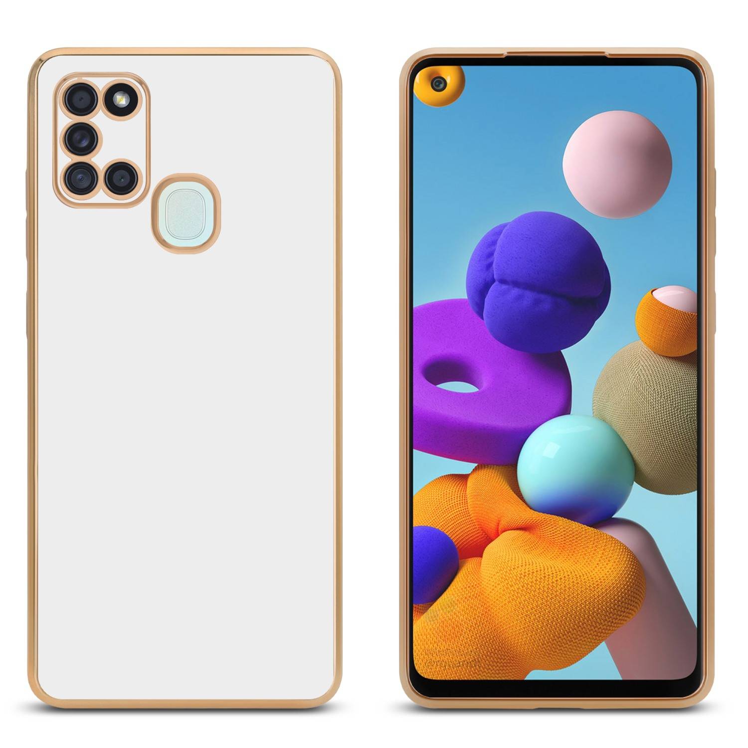 Cadorabo Schutzhülle für Samsung Galaxy A21s Hülle in Weiß Handyhülle TPU Silikon Kameraschutz Etui Case