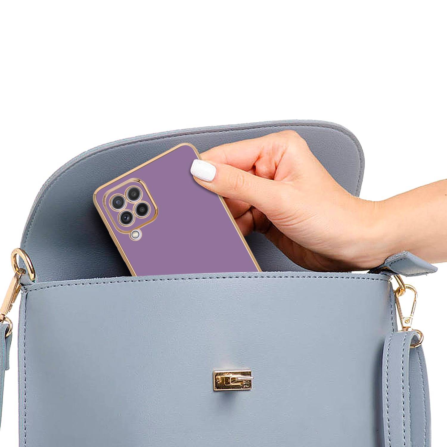 Cadorabo Schutzhülle für Samsung Galaxy A22 4G Hülle in Lila Handyhülle TPU Silikon Kameraschutz Etui Case