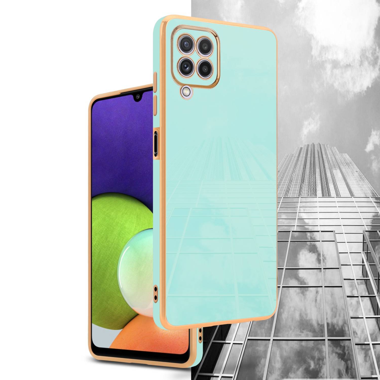 Cadorabo Schutzhülle für Samsung Galaxy A22 4G Hülle in Grün Handyhülle TPU Silikon Kameraschutz Etui Case