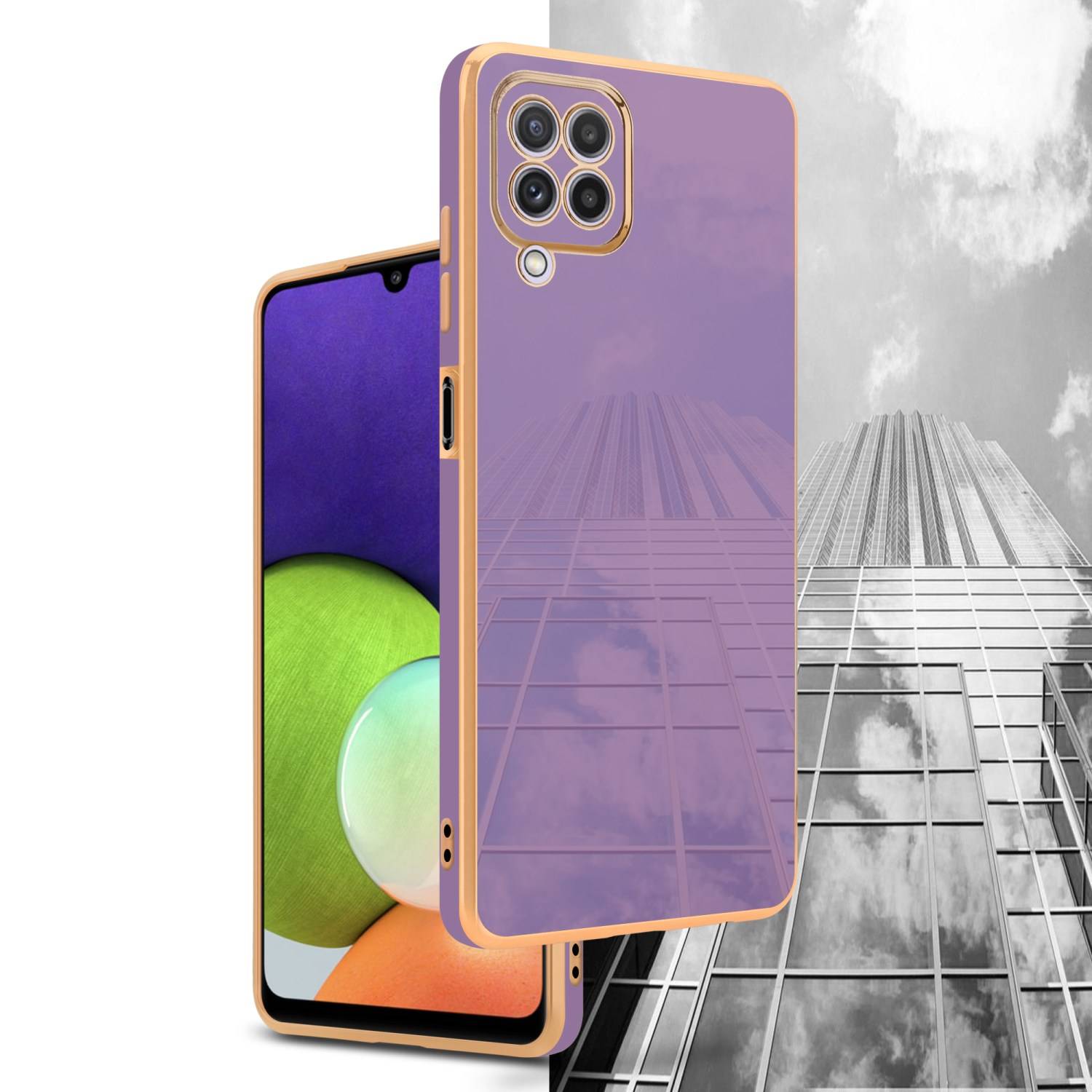 Cadorabo Schutzhülle für Samsung Galaxy M22 / M32 4G Hülle in Lila Handyhülle TPU Silikon Kameraschutz Etui Case