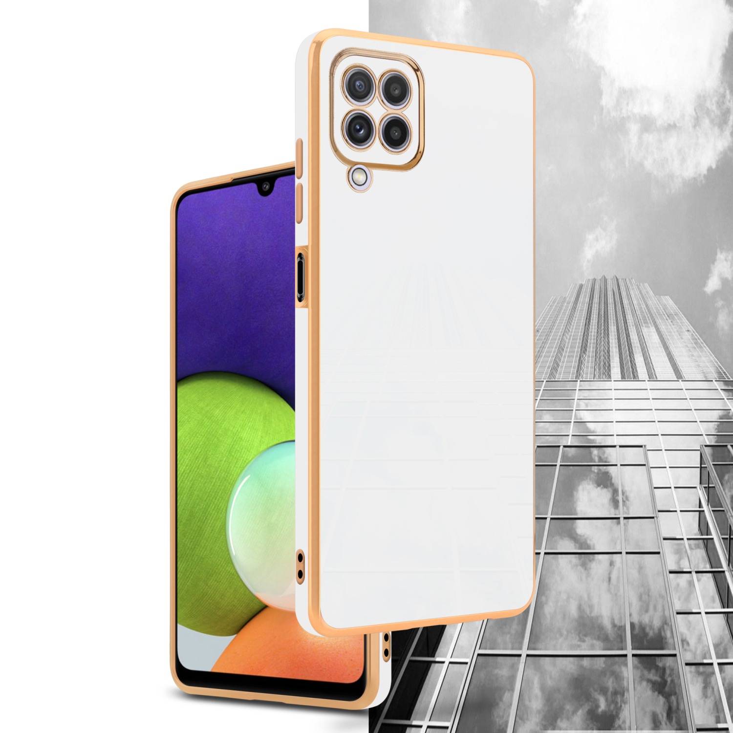 Cadorabo Schutzhülle für Samsung Galaxy M22 / M32 4G Hülle in Weiß Handyhülle TPU Silikon Kameraschutz Etui Case
