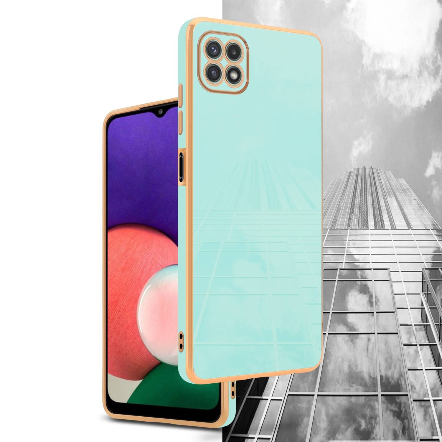 Cadorabo Schutzhülle für Samsung Galaxy A22 5G Hülle in Grün Handyhülle TPU Silikon Kameraschutz Etui Case
