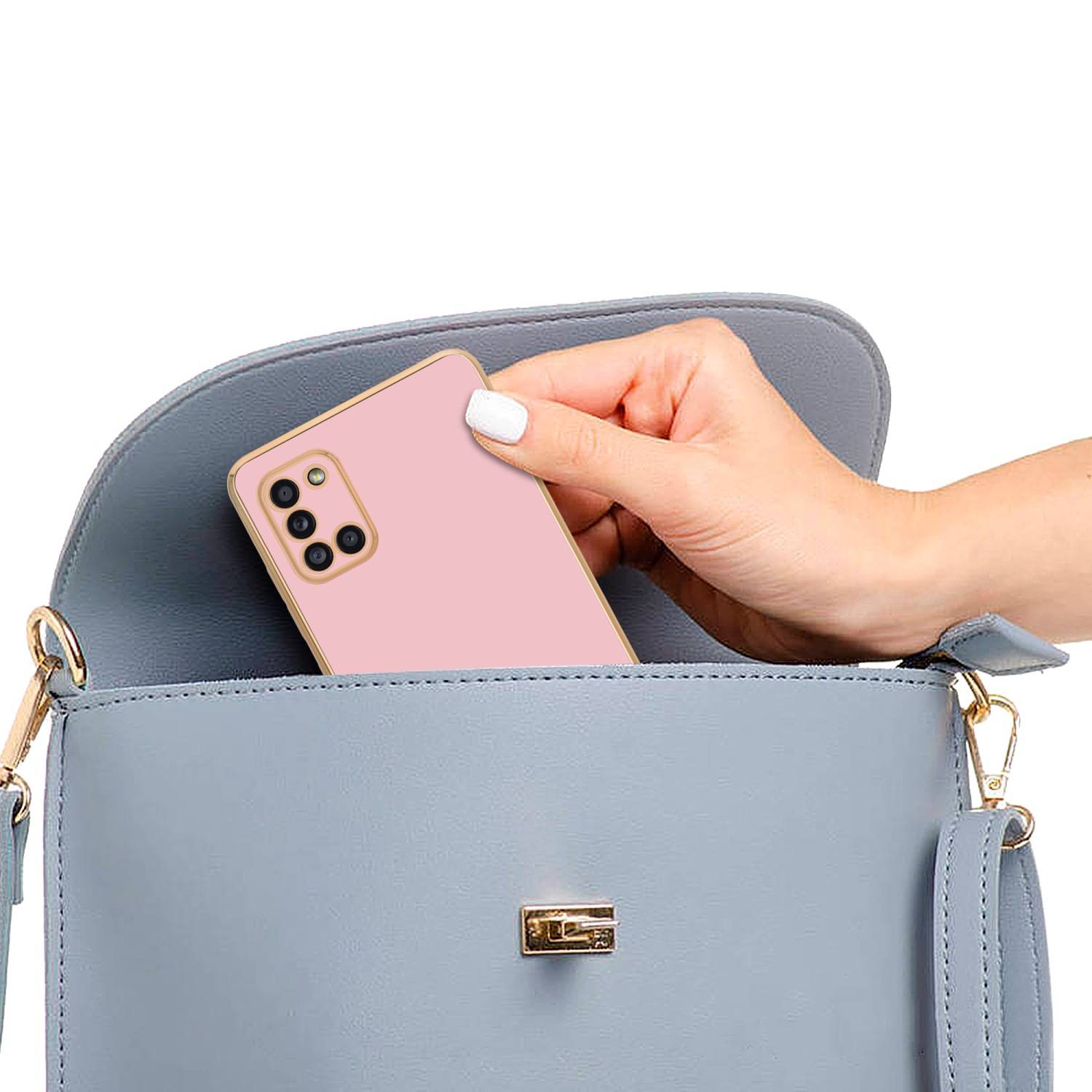 Cadorabo Schutzhülle für Samsung Galaxy A31 Hülle in Rosa Handyhülle TPU Silikon Kameraschutz Etui Case