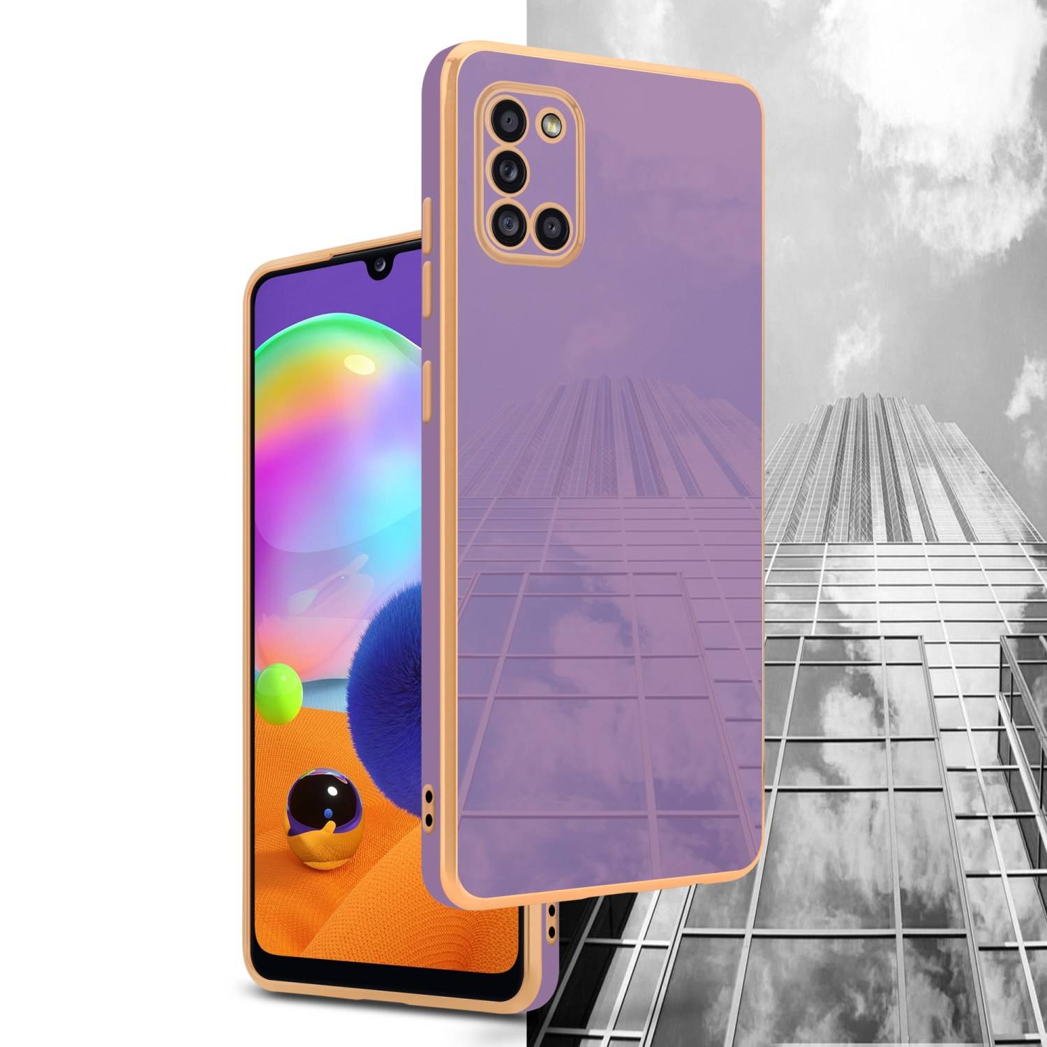 Cadorabo Schutzhülle für Samsung Galaxy A31 Hülle in Lila Handyhülle TPU Silikon Kameraschutz Etui Case