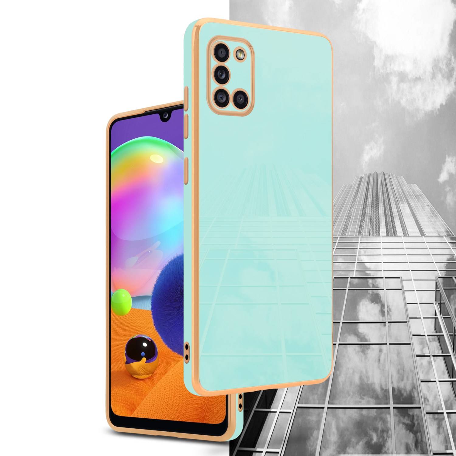 Cadorabo Schutzhülle für Samsung Galaxy A31 Hülle in Grün Handyhülle TPU Silikon Kameraschutz Etui Case