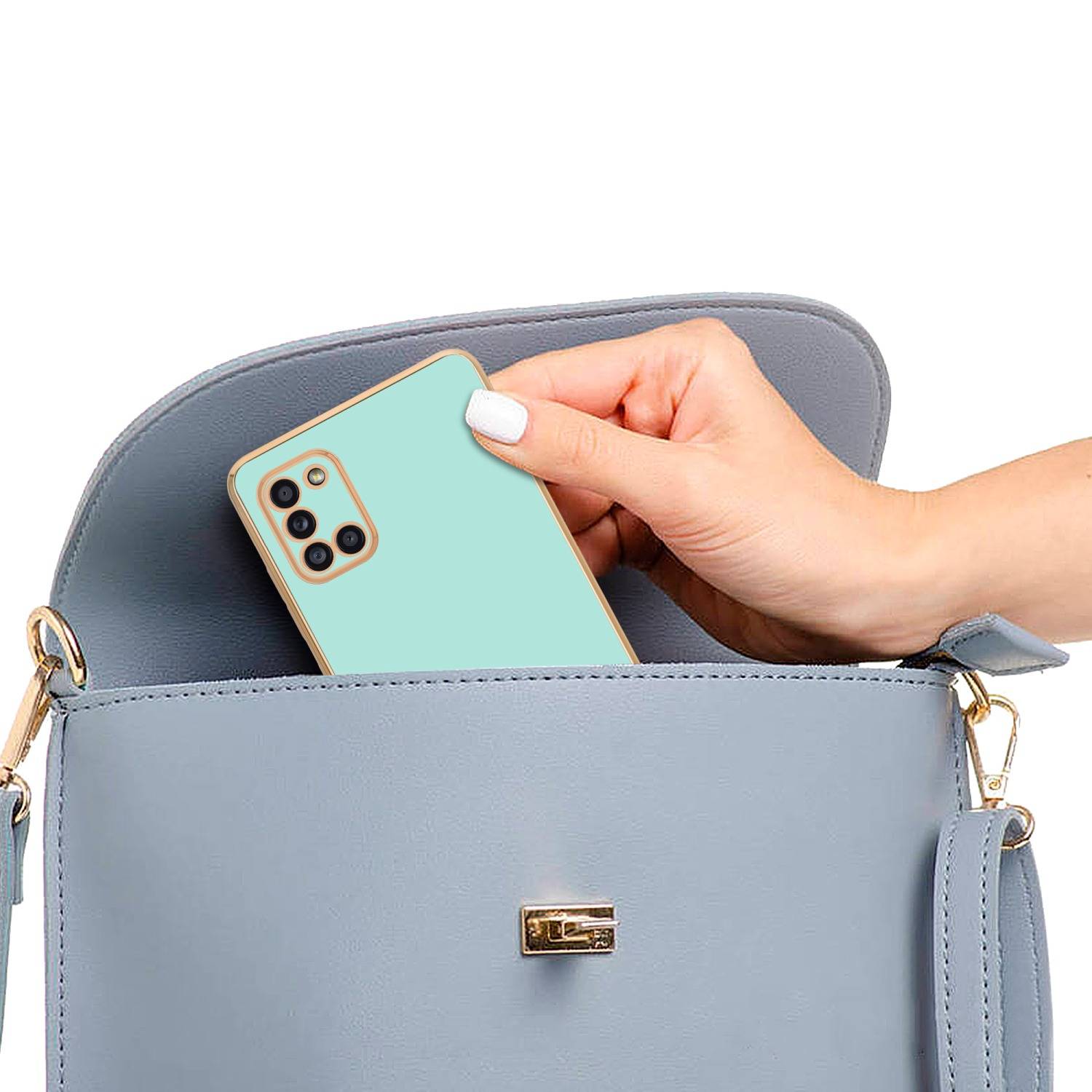 Cadorabo Schutzhülle für Samsung Galaxy A31 Hülle in Grün Handyhülle TPU Silikon Kameraschutz Etui Case