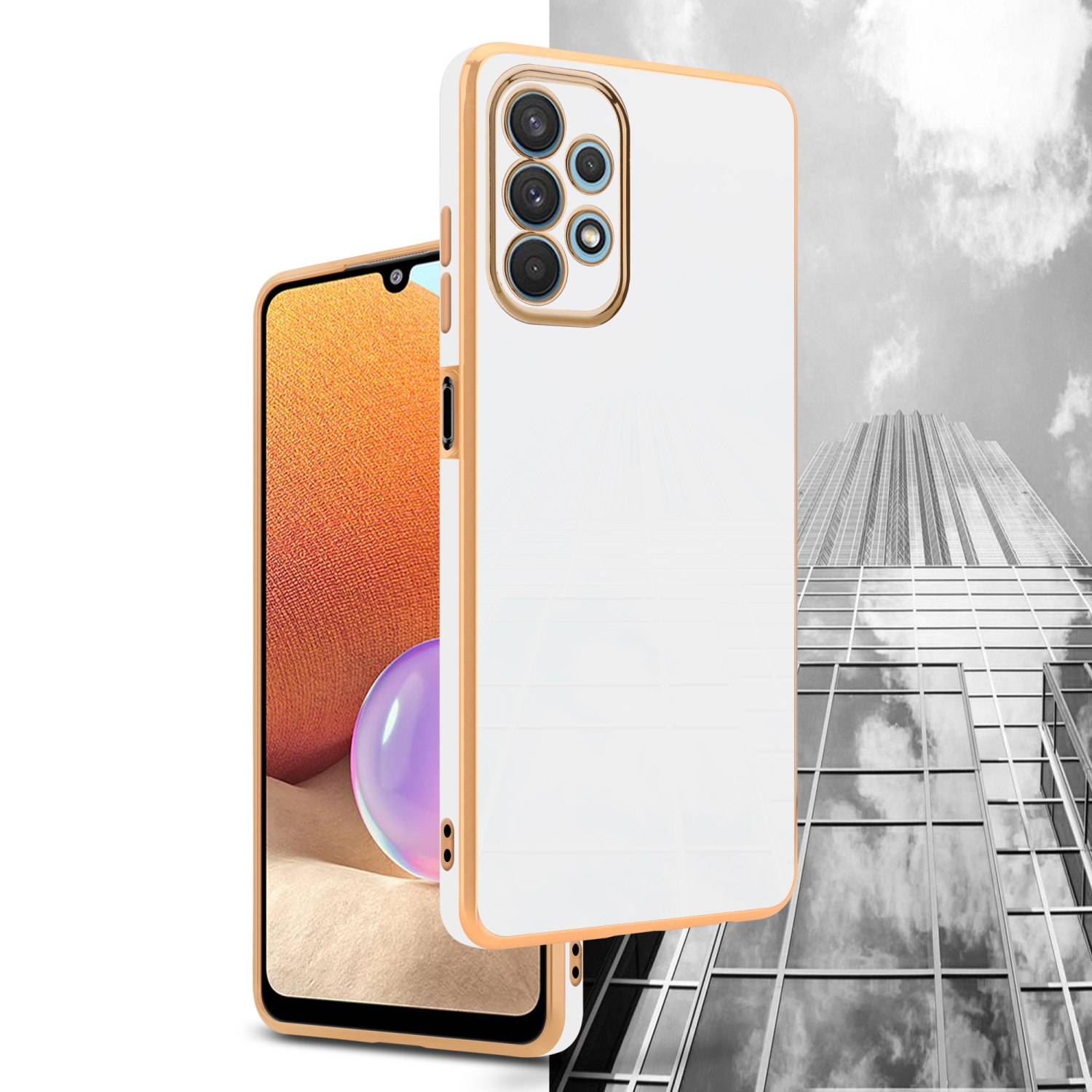 Cadorabo Schutzhülle für Samsung Galaxy A32 4G Hülle in Weiß Handyhülle TPU Silikon Kameraschutz Etui Case