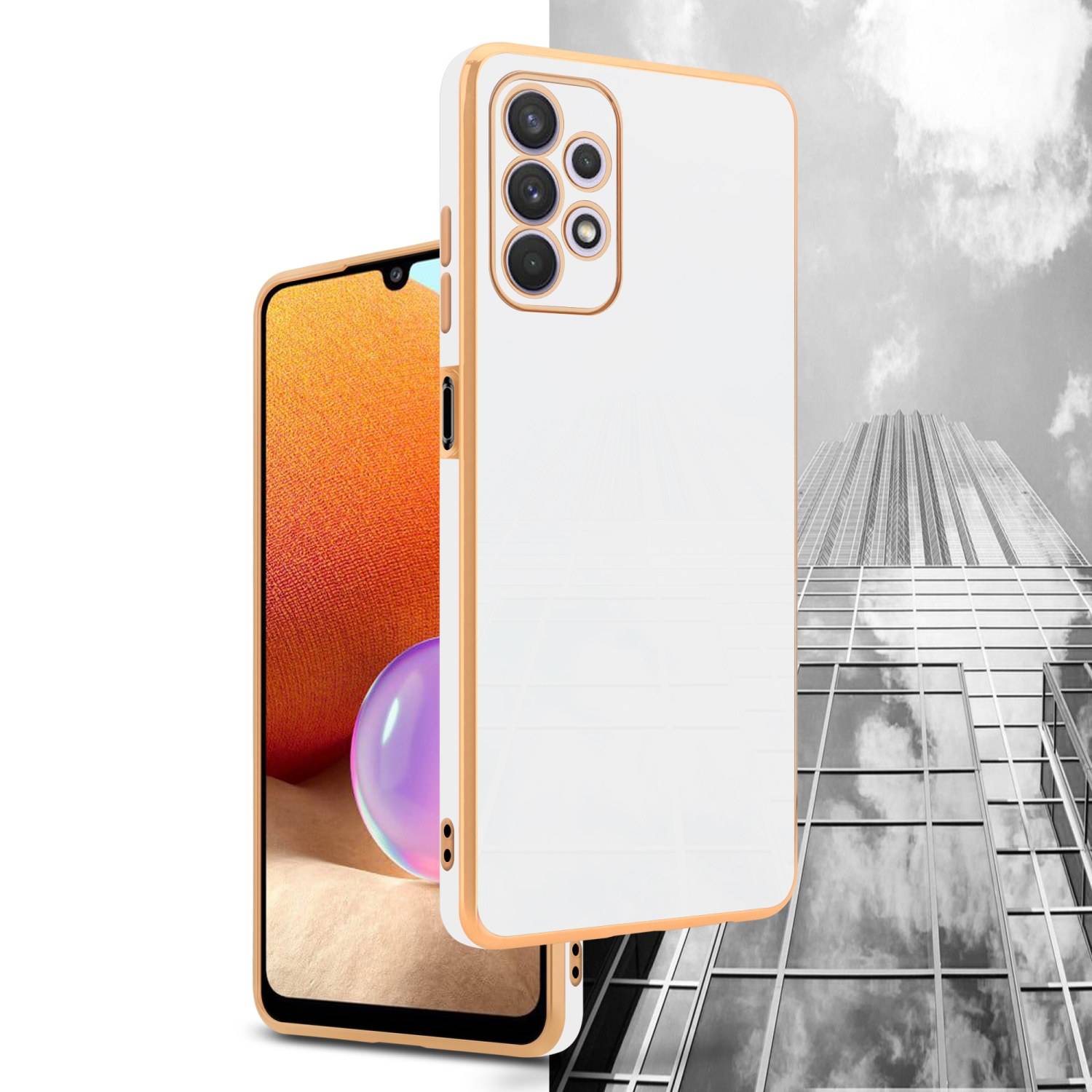 Cadorabo Schutzhülle für Samsung Galaxy A32 5G Hülle in Weiß Handyhülle TPU Silikon Kameraschutz Etui Case