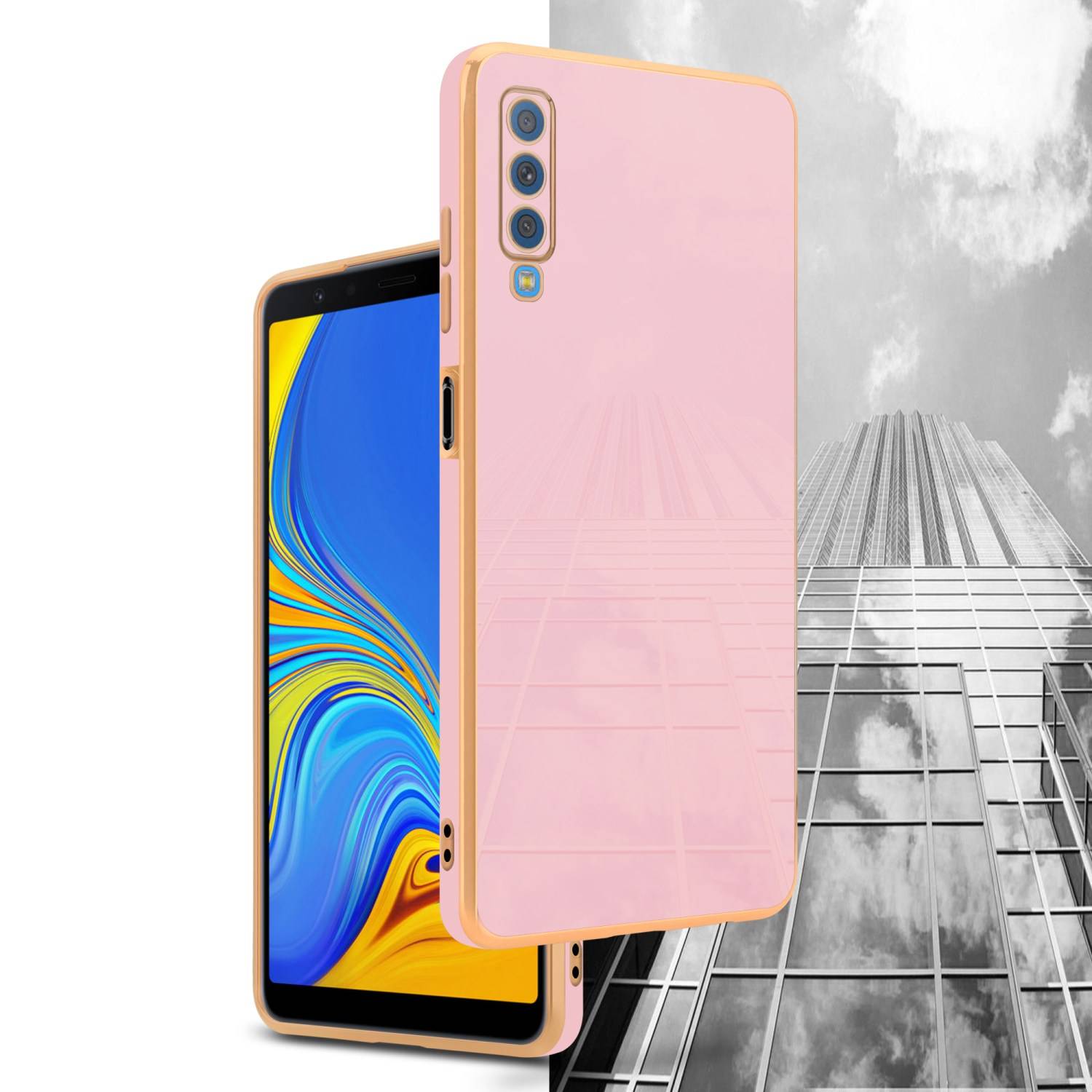 Cadorabo Schutzhülle für Samsung Galaxy A7 2018 Hülle in Rosa Handyhülle TPU Silikon Kameraschutz Etui Case