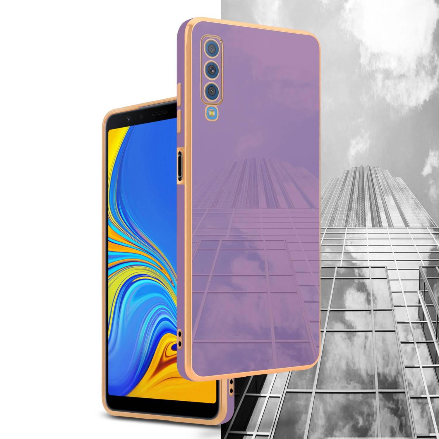 Cadorabo Schutzhülle für Samsung Galaxy A7 2018 Hülle in Lila Handyhülle TPU Silikon Kameraschutz Etui Case
