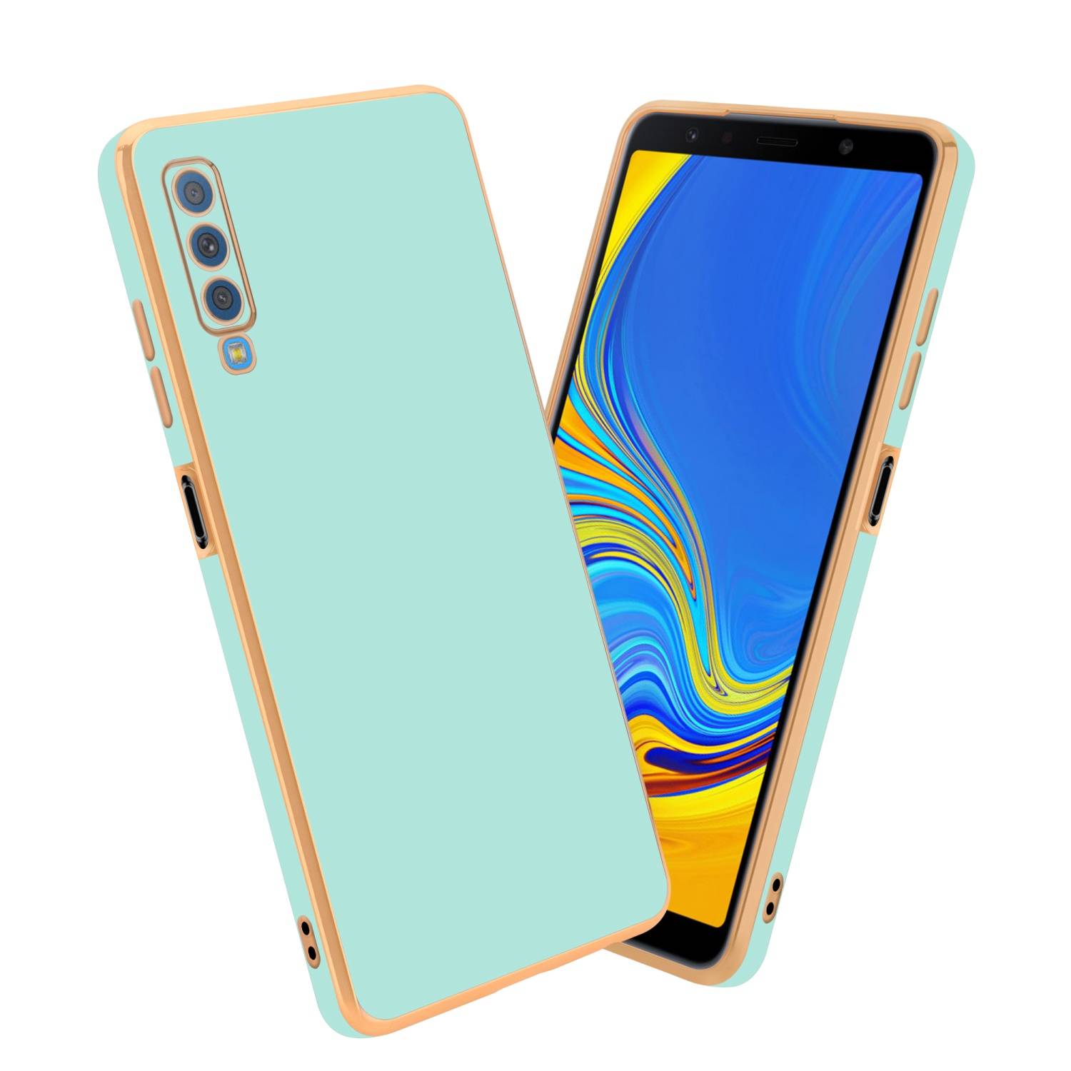 Cadorabo Schutzhülle für Samsung Galaxy A7 2018 Hülle in Grün Handyhülle TPU Silikon Kameraschutz Etui Case