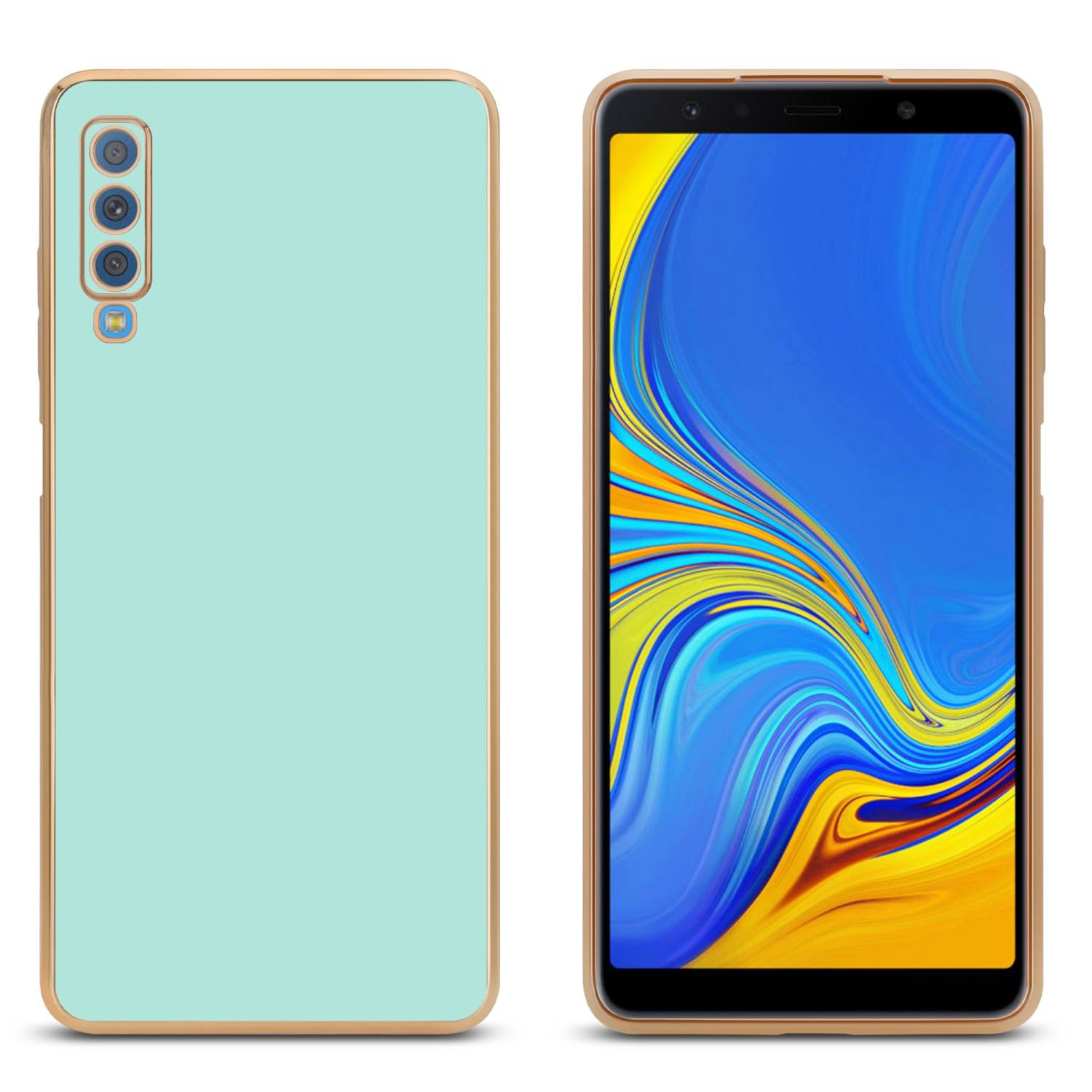 Cadorabo Schutzhülle für Samsung Galaxy A7 2018 Hülle in Grün Handyhülle TPU Silikon Kameraschutz Etui Case