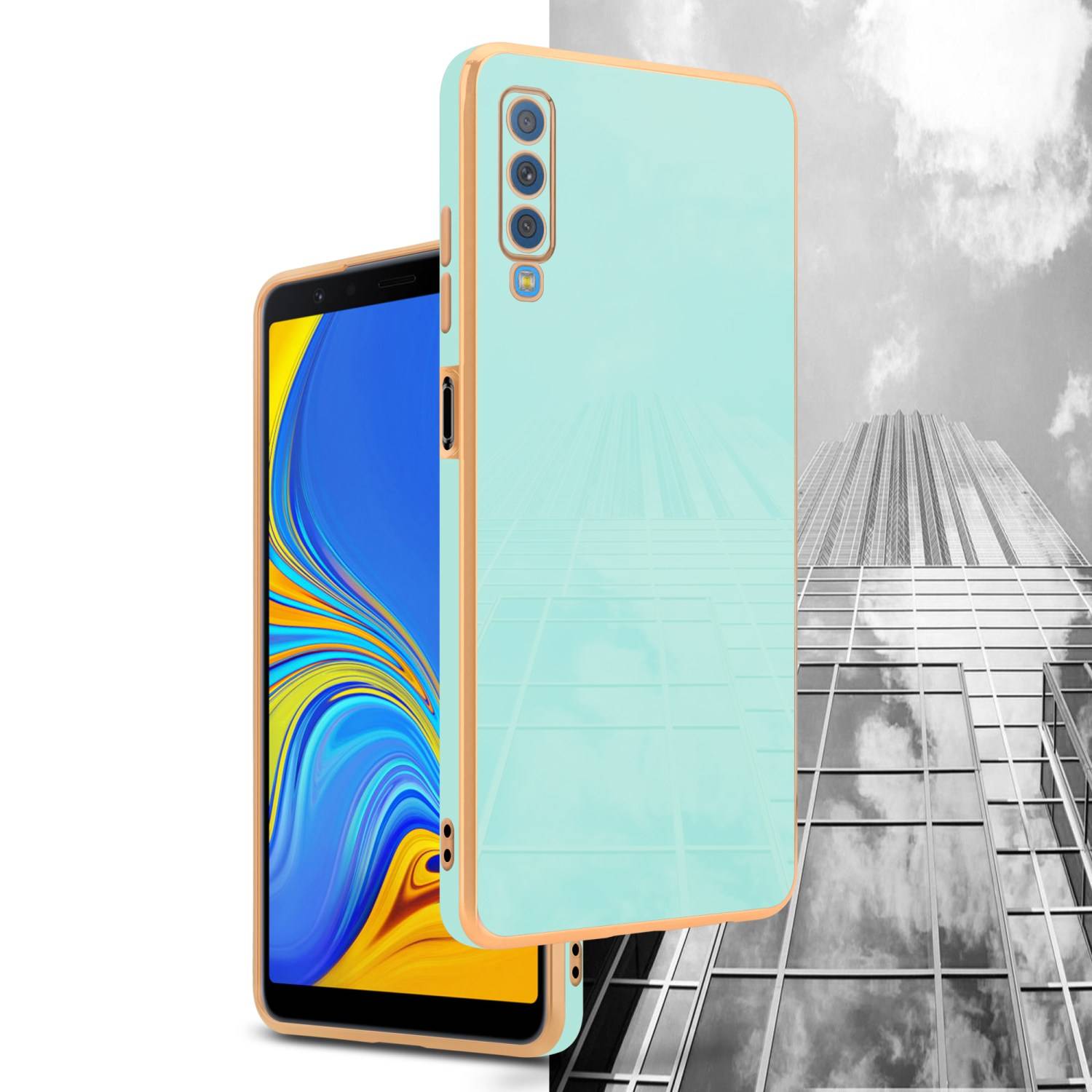 Cadorabo Schutzhülle für Samsung Galaxy A7 2018 Hülle in Grün Handyhülle TPU Silikon Kameraschutz Etui Case