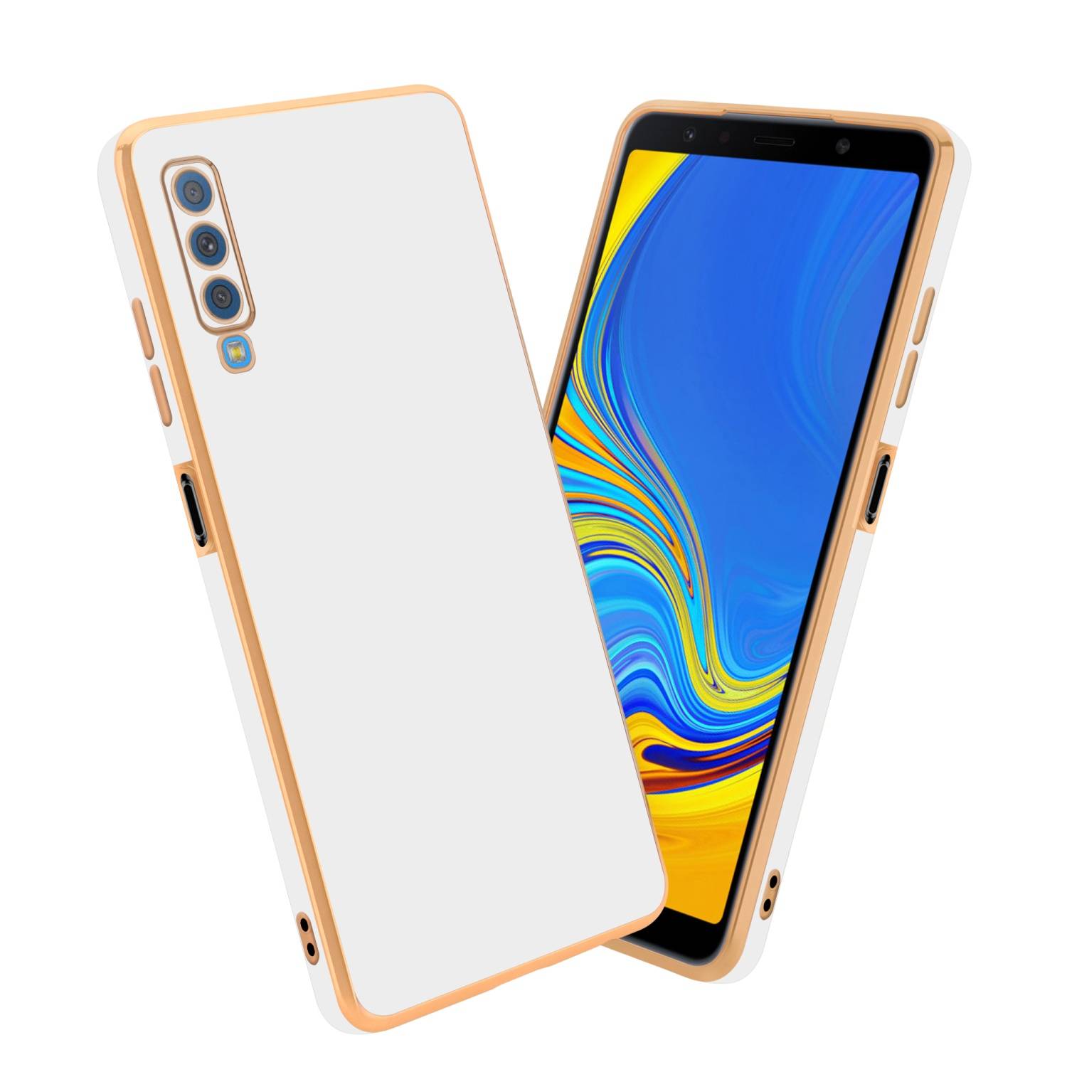 Cadorabo Schutzhülle für Samsung Galaxy A7 2018 Hülle in Weiß Handyhülle TPU Silikon Kameraschutz Etui Case