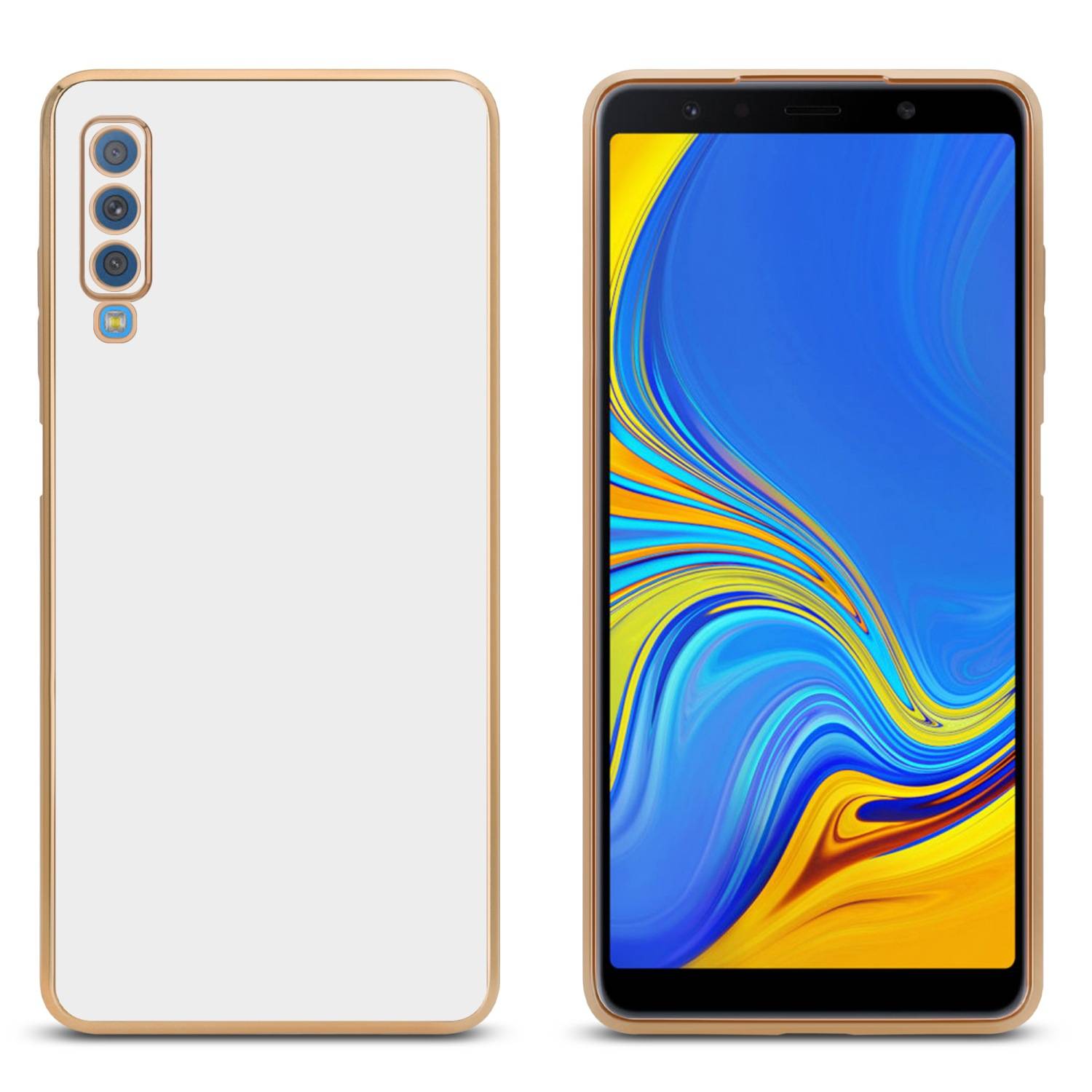 Cadorabo Schutzhülle für Samsung Galaxy A7 2018 Hülle in Weiß Handyhülle TPU Silikon Kameraschutz Etui Case