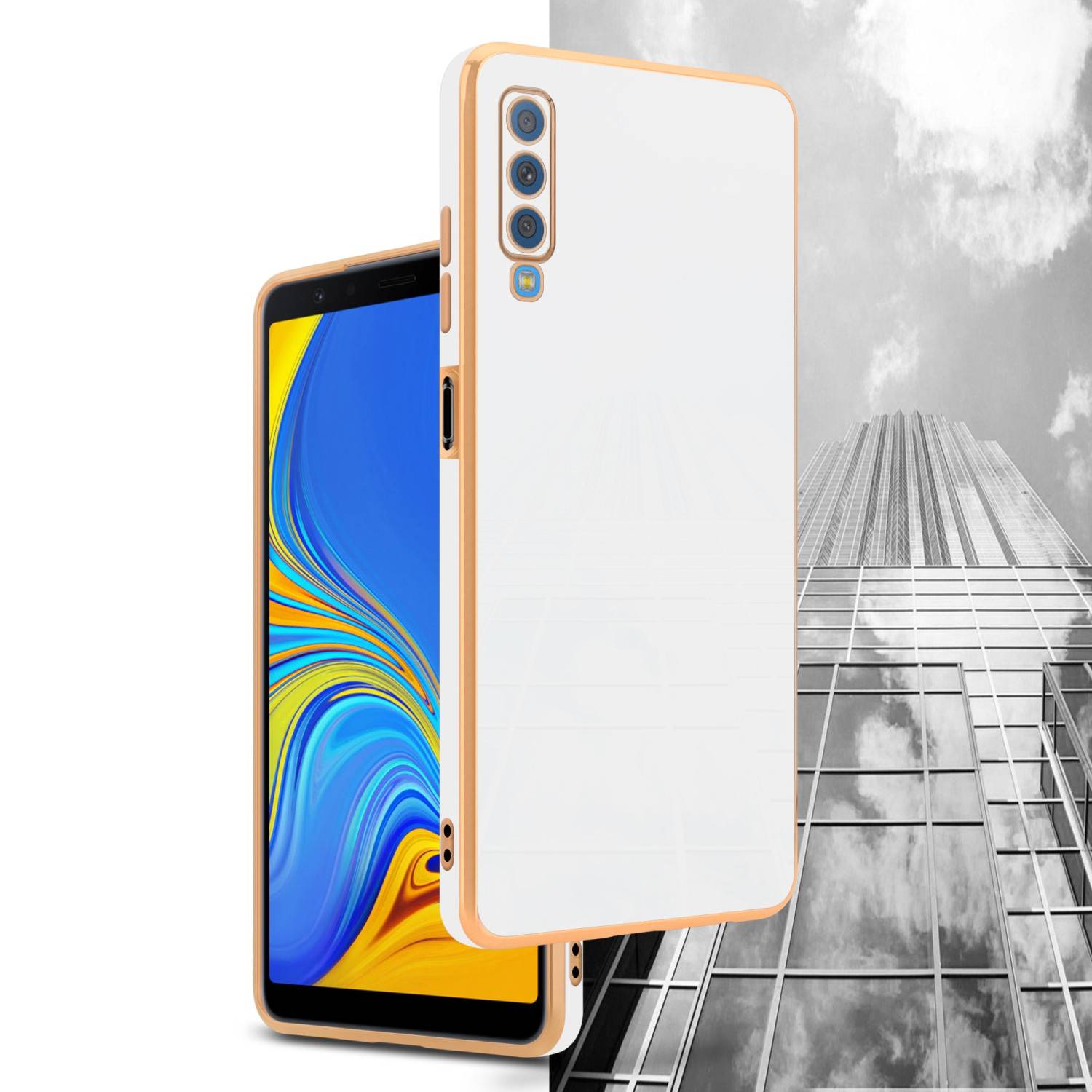 Cadorabo Schutzhülle für Samsung Galaxy A7 2018 Hülle in Weiß Handyhülle TPU Silikon Kameraschutz Etui Case