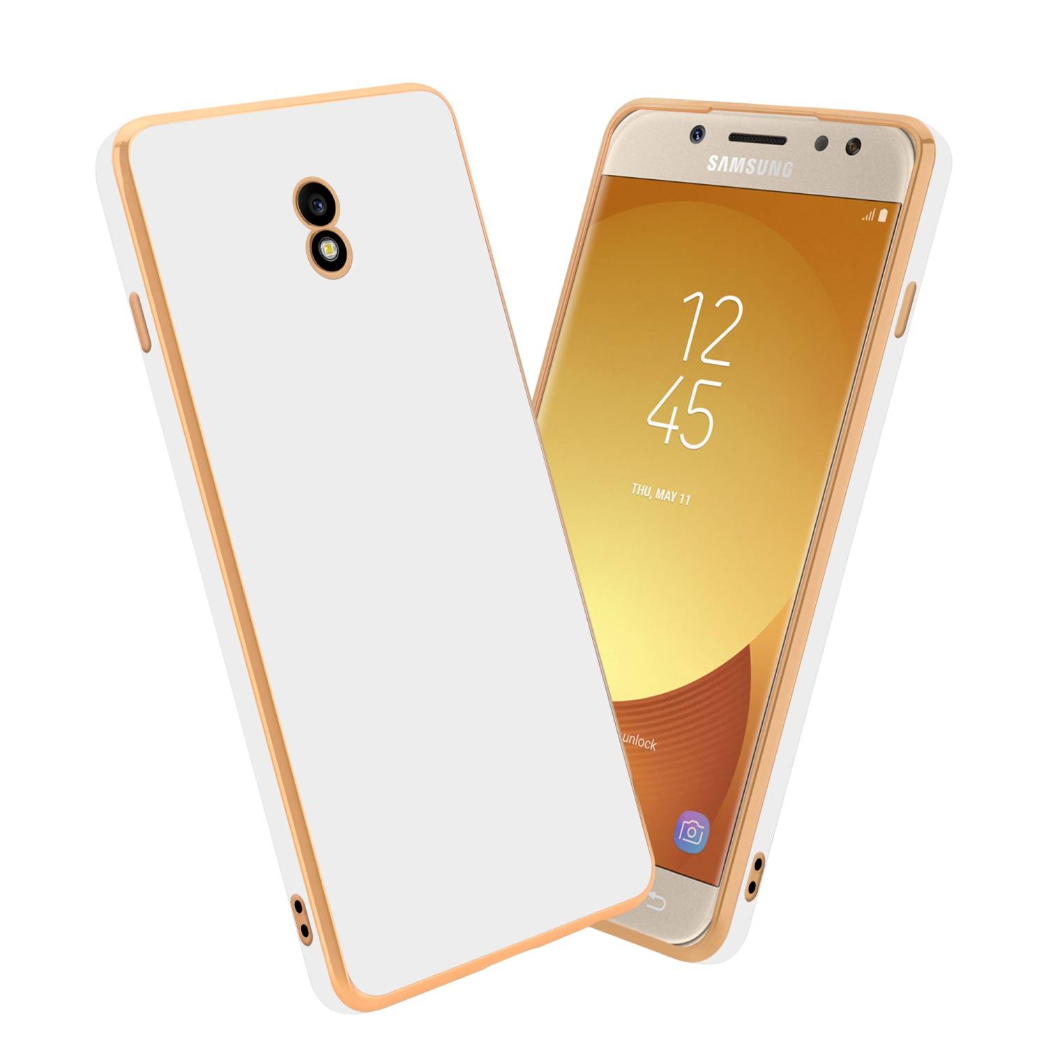 Cadorabo Schutzhülle für Samsung Galaxy J3 2017 Hülle in Weiß Handyhülle TPU Silikon Kameraschutz Etui Case