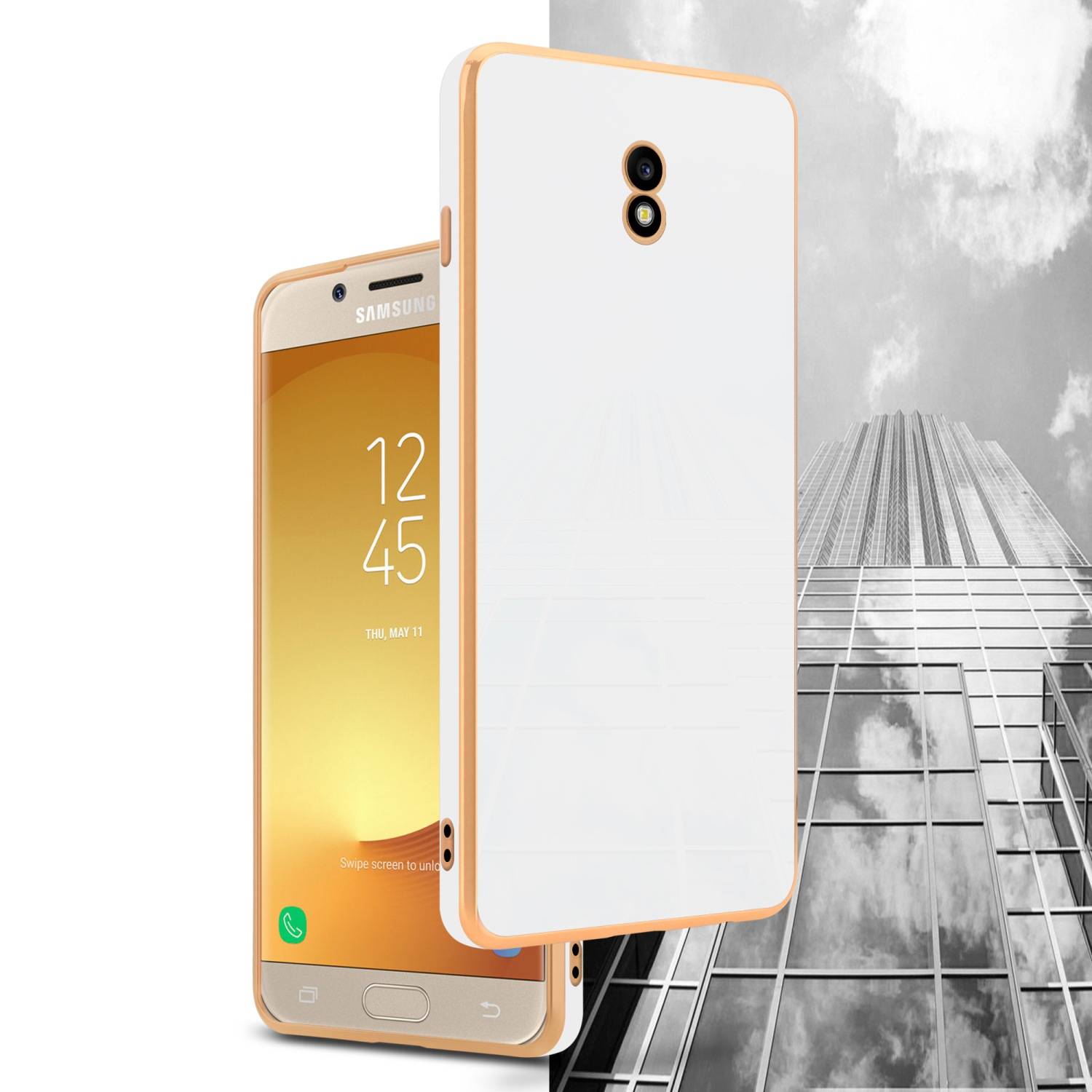 Cadorabo Schutzhülle für Samsung Galaxy J3 2017 Hülle in Weiß Handyhülle TPU Silikon Kameraschutz Etui Case
