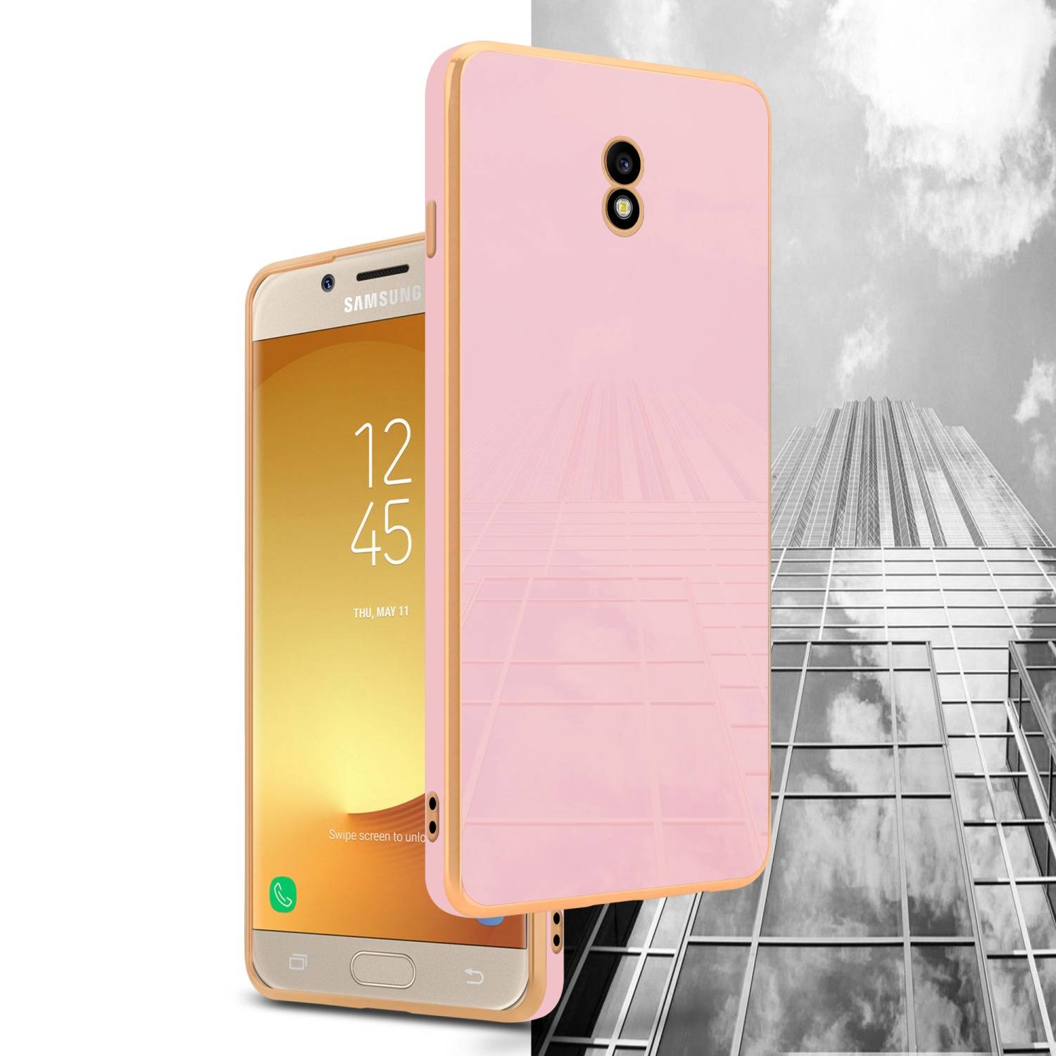 Cadorabo Schutzhülle für Samsung Galaxy J7 2017 Hülle in Rosa Handyhülle TPU Silikon Kameraschutz Etui Case
