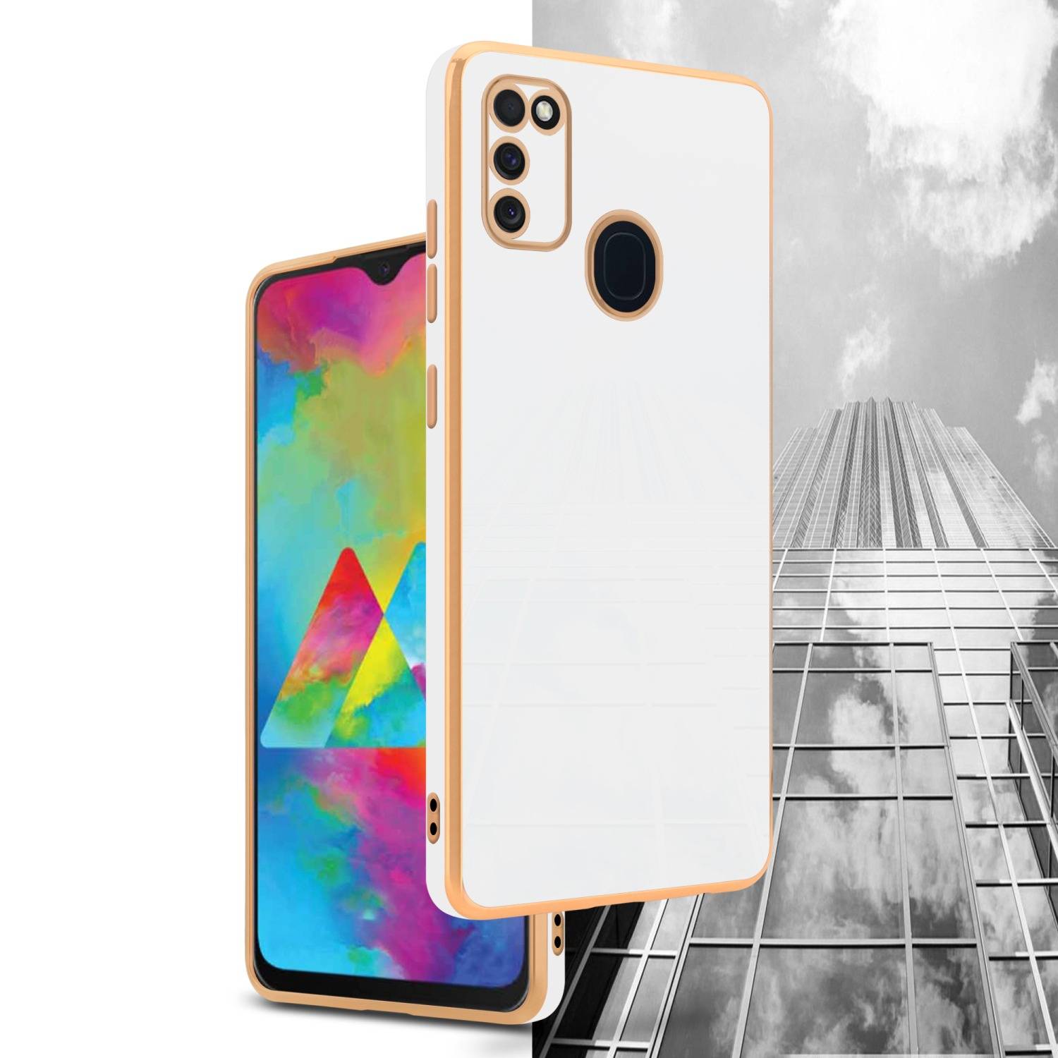 Cadorabo Schutzhülle für Samsung Galaxy M21 / M30s Hülle in Weiß Handyhülle TPU Silikon Kameraschutz Etui Case
