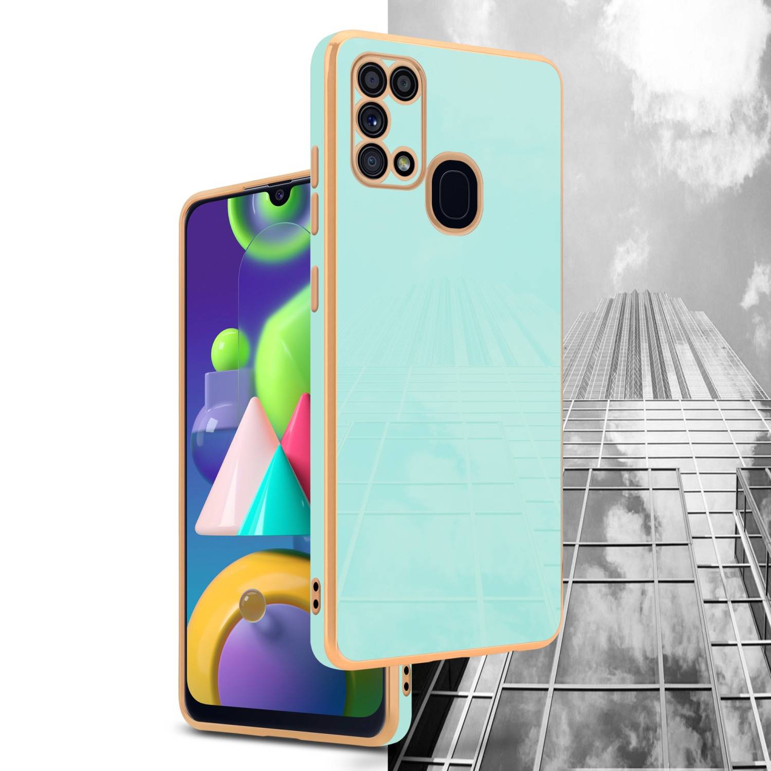 Cadorabo Schutzhülle für Samsung Galaxy M31 Hülle in Grün Handyhülle TPU Silikon Kameraschutz Etui Case