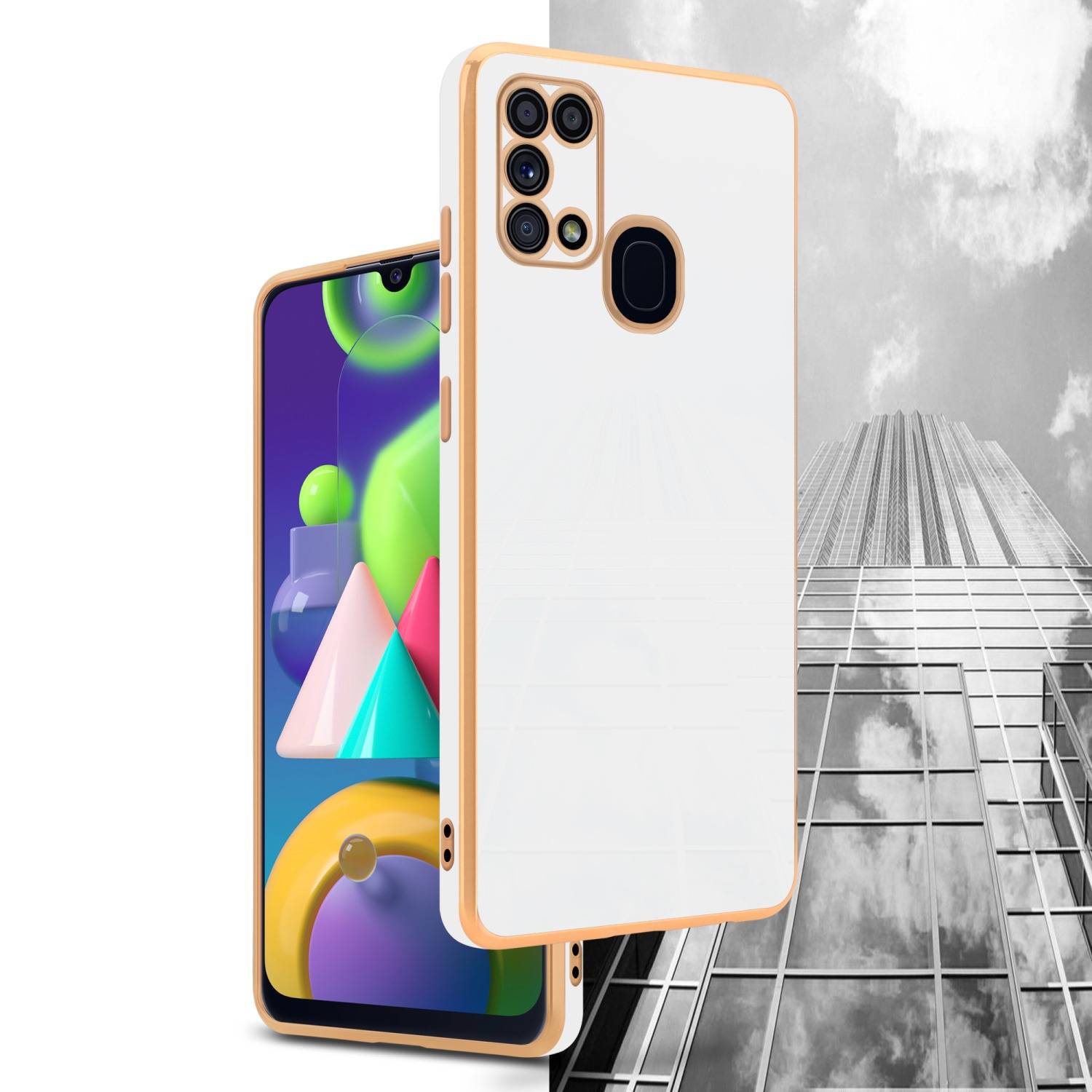 Cadorabo Schutzhülle für Samsung Galaxy M31 Hülle in Weiß Handyhülle TPU Silikon Kameraschutz Etui Case