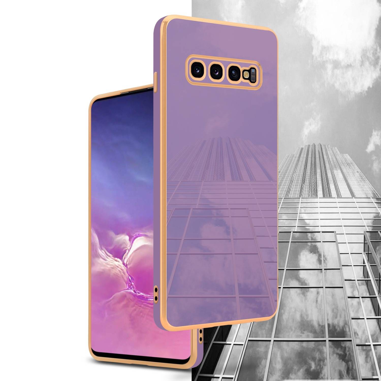 Cadorabo Schutzhülle für Samsung Galaxy S10 4G Hülle in Lila Handyhülle TPU Silikon Kameraschutz Etui Case