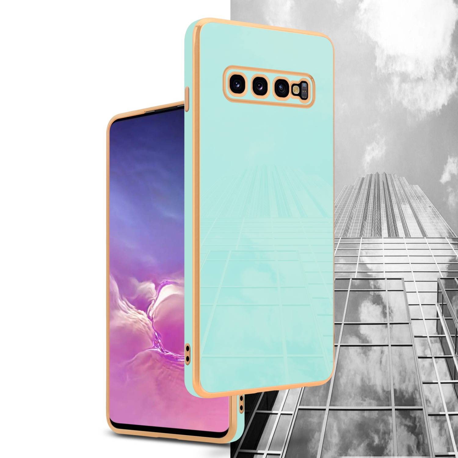 Cadorabo Schutzhülle für Samsung Galaxy S10 PLUS Hülle in Grün Handyhülle TPU Silikon Kameraschutz Etui Case