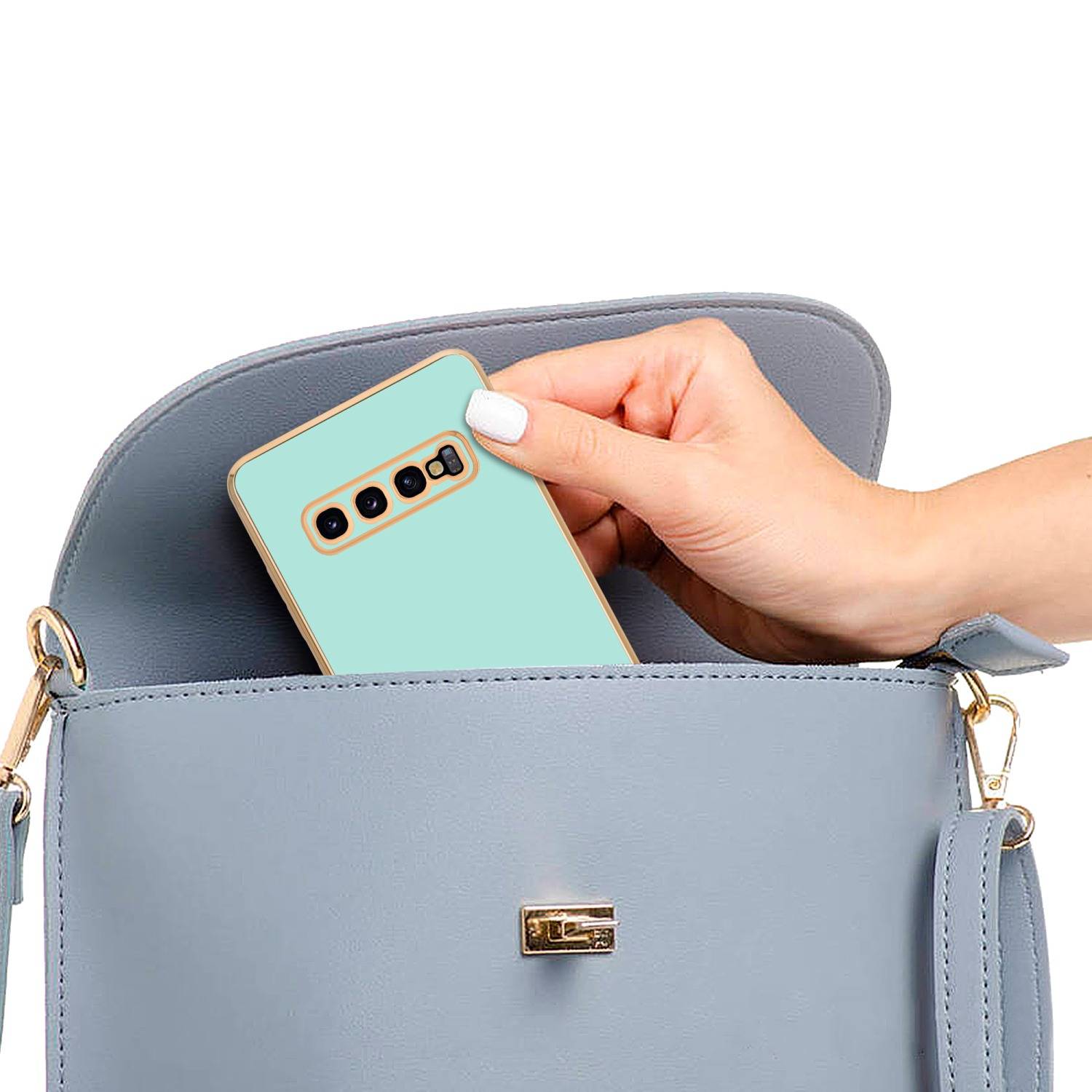 Cadorabo Schutzhülle für Samsung Galaxy S10 PLUS Hülle in Grün Handyhülle TPU Silikon Kameraschutz Etui Case