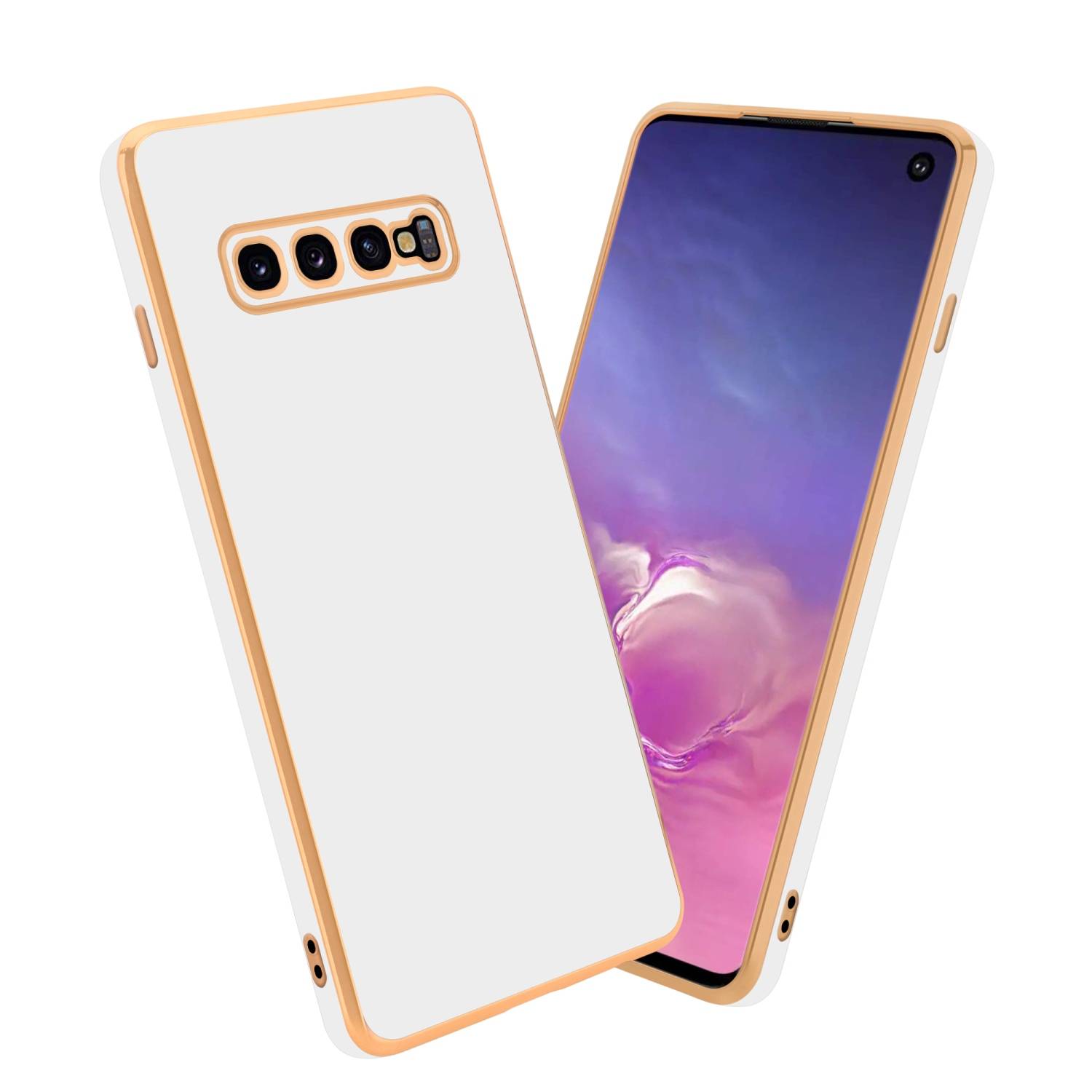 Cadorabo Schutzhülle für Samsung Galaxy S10 PLUS Hülle in Weiß Handyhülle TPU Silikon Kameraschutz Etui Case