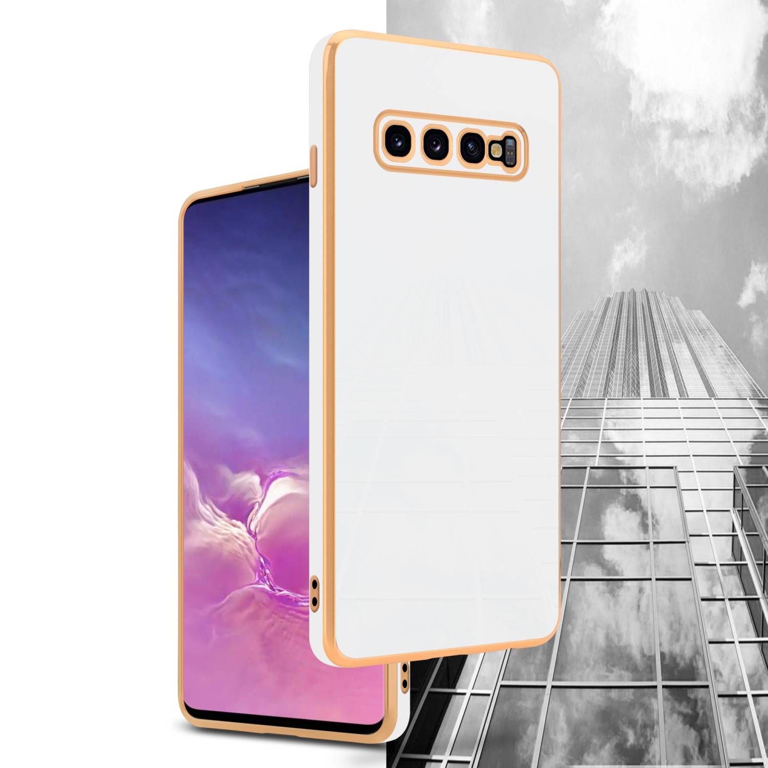 Cadorabo Schutzhülle für Samsung Galaxy S10 PLUS Hülle in Weiß Handyhülle TPU Silikon Kameraschutz Etui Case