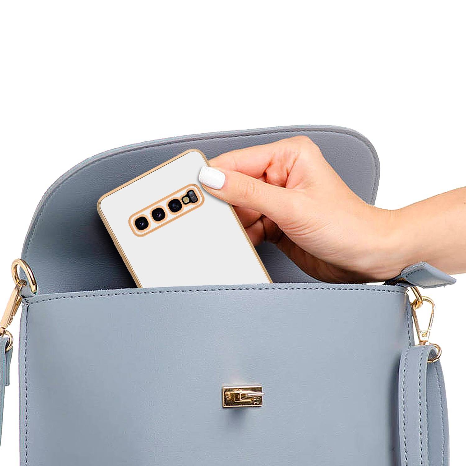 Cadorabo Schutzhülle für Samsung Galaxy S10 PLUS Hülle in Weiß Handyhülle TPU Silikon Kameraschutz Etui Case